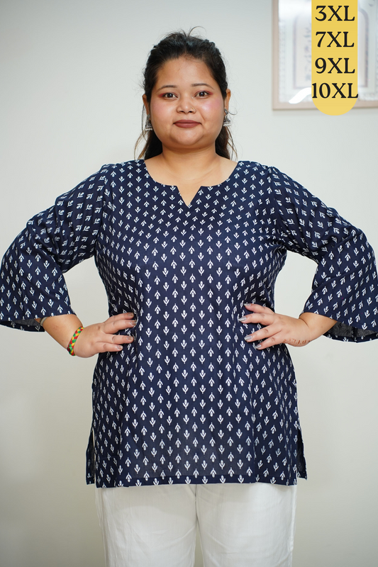 Navy Printed Everyday Rayon Kurta