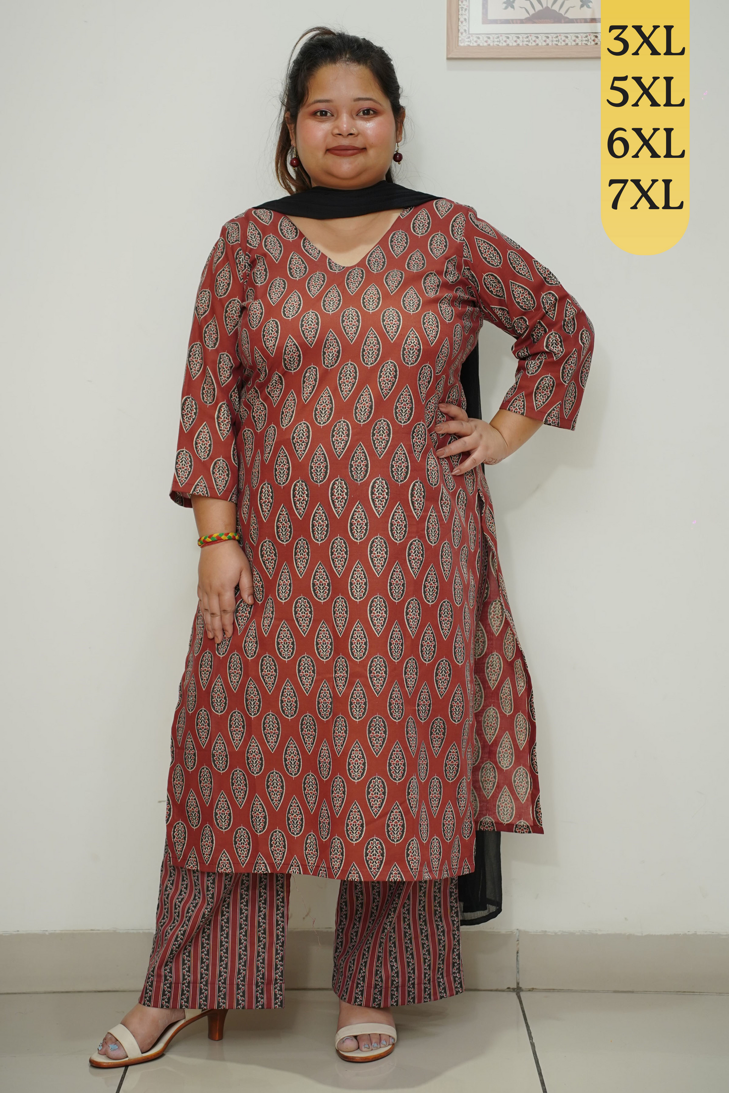 Rust Printed Cotton Straight Cut Suit
