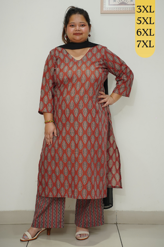 Rust Printed Cotton Straight Cut Suit