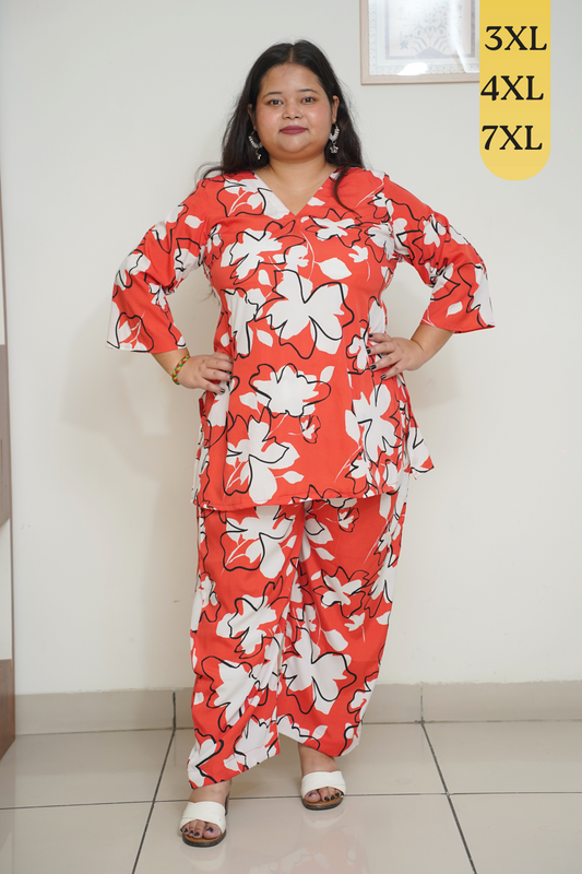 Vibrant Red Floral Co-ord Set with Pockets