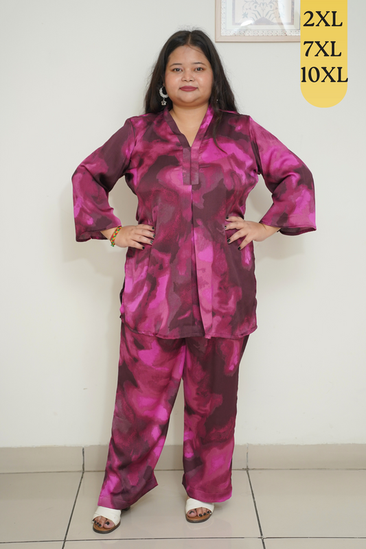 Deep Wine Abstract Printed Co-ord Set