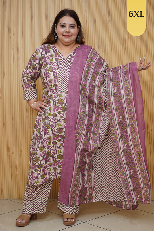 Wine Floral Printed Cotton Suit Set