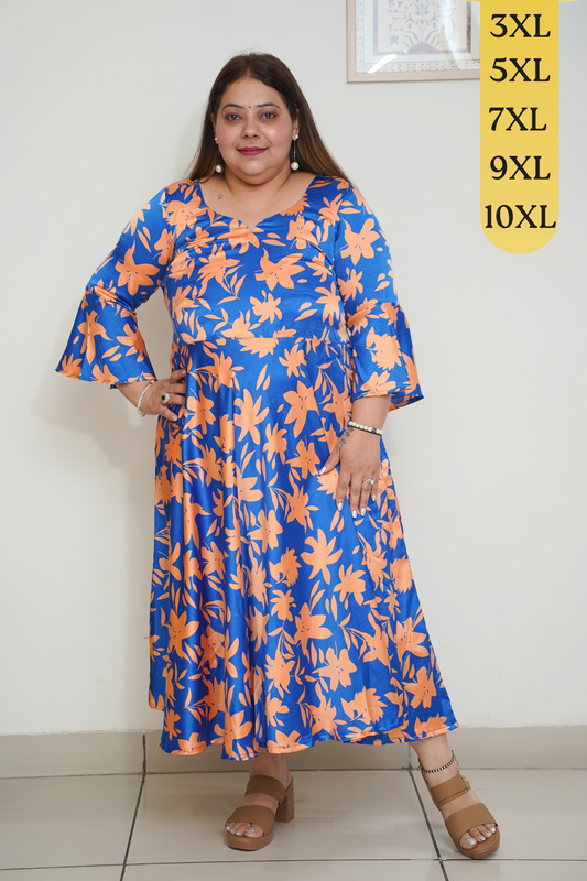 Vibrant Blue Digital Printed Dress with Pockets