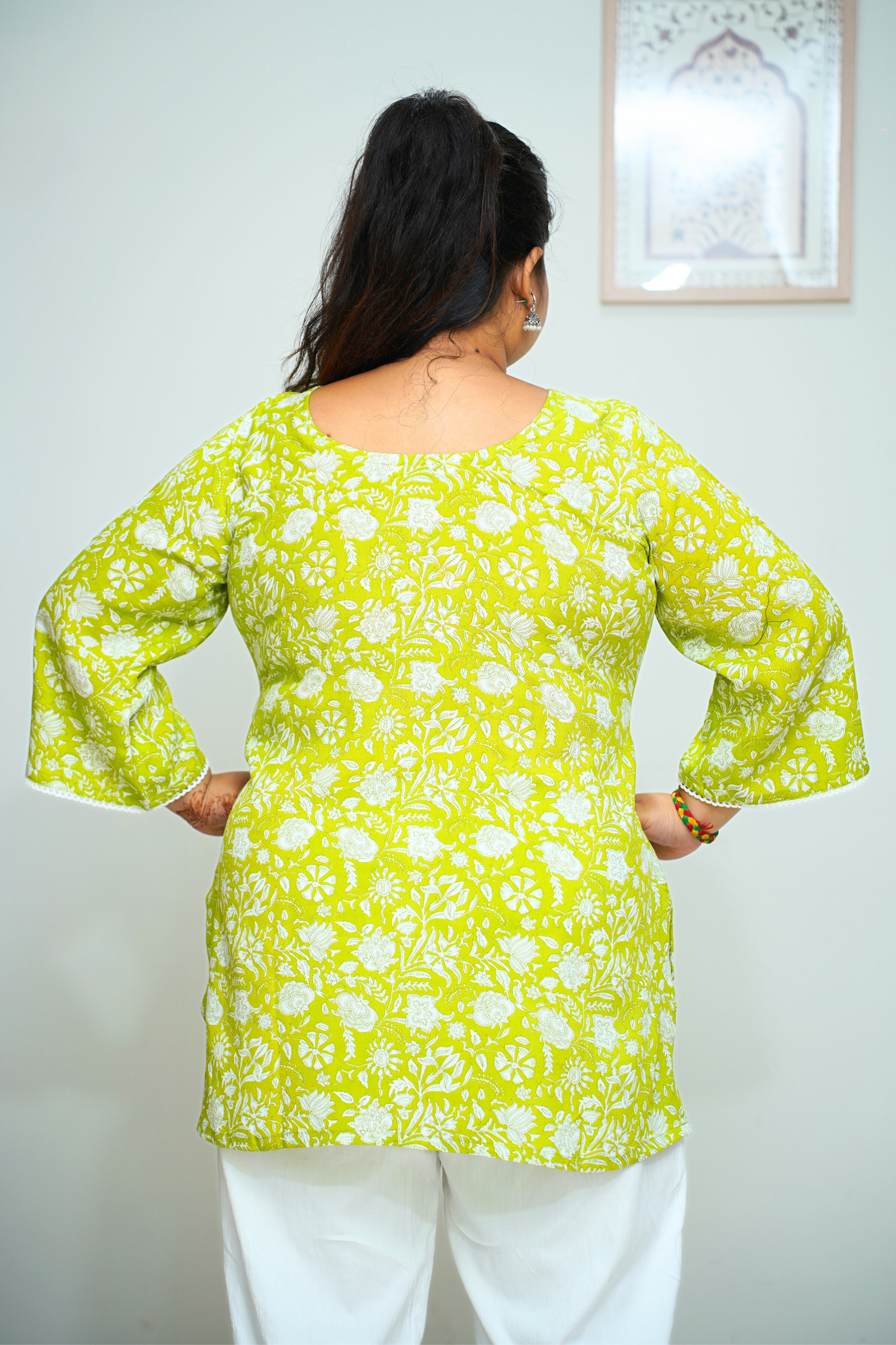 Women Plus Size Lime Printed Rayon Short Kurta