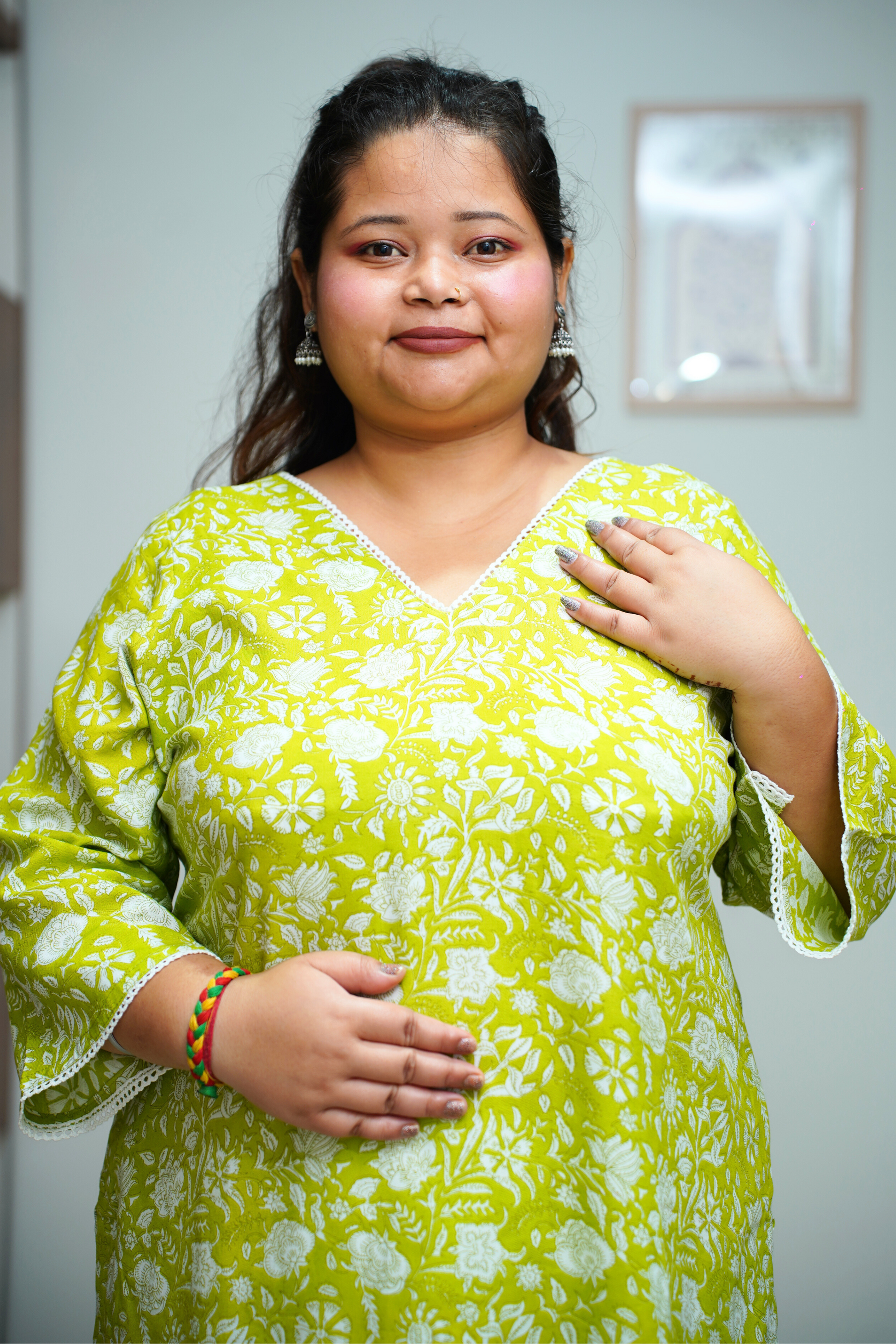 Women Plus Size Lime Printed Rayon Short Kurta