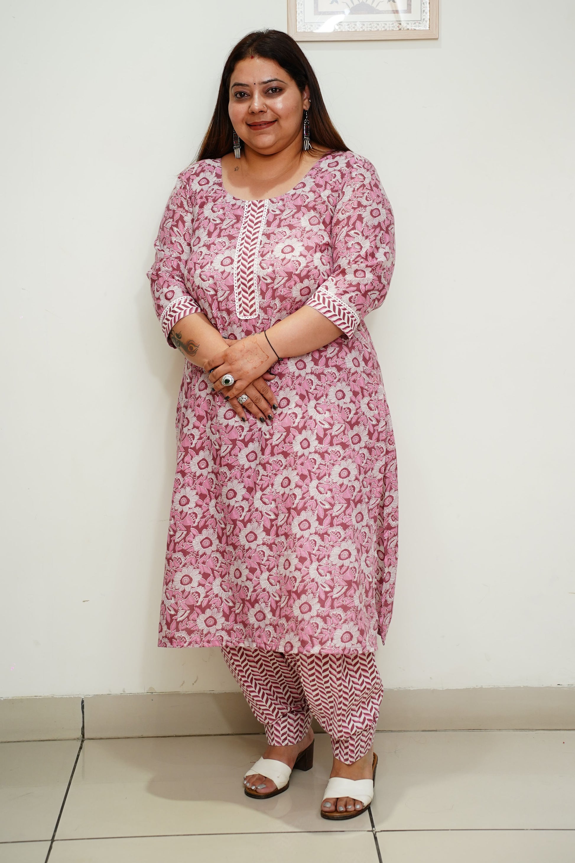 Women Plus Size Maroon Floral Cotton Salwar Suit
