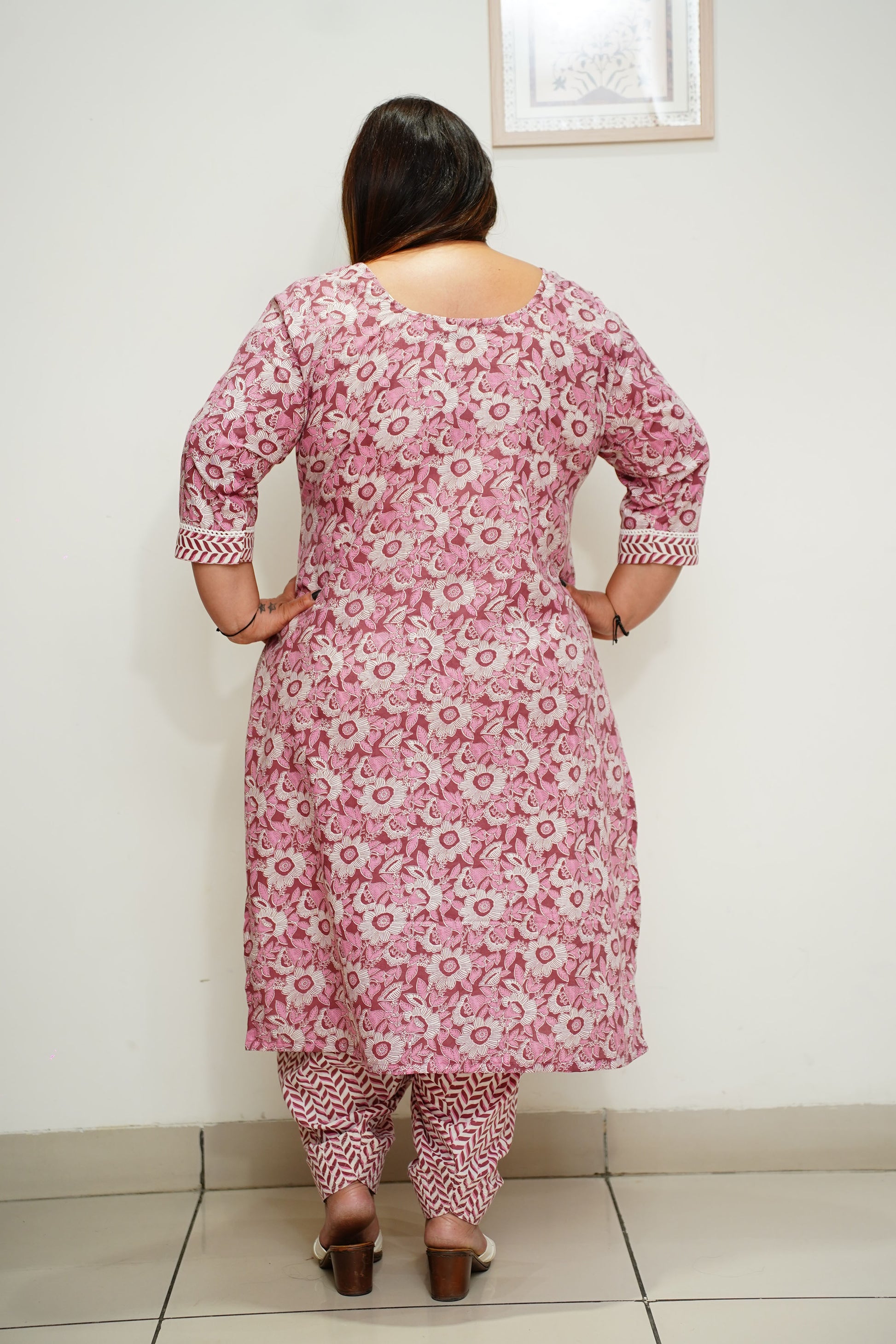 Women Plus Size Maroon Floral Cotton Salwar Suit
