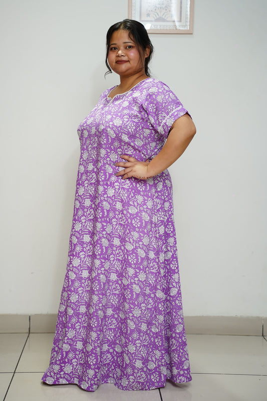 Women Plus Size Mauve Printed Rayon Night Gown