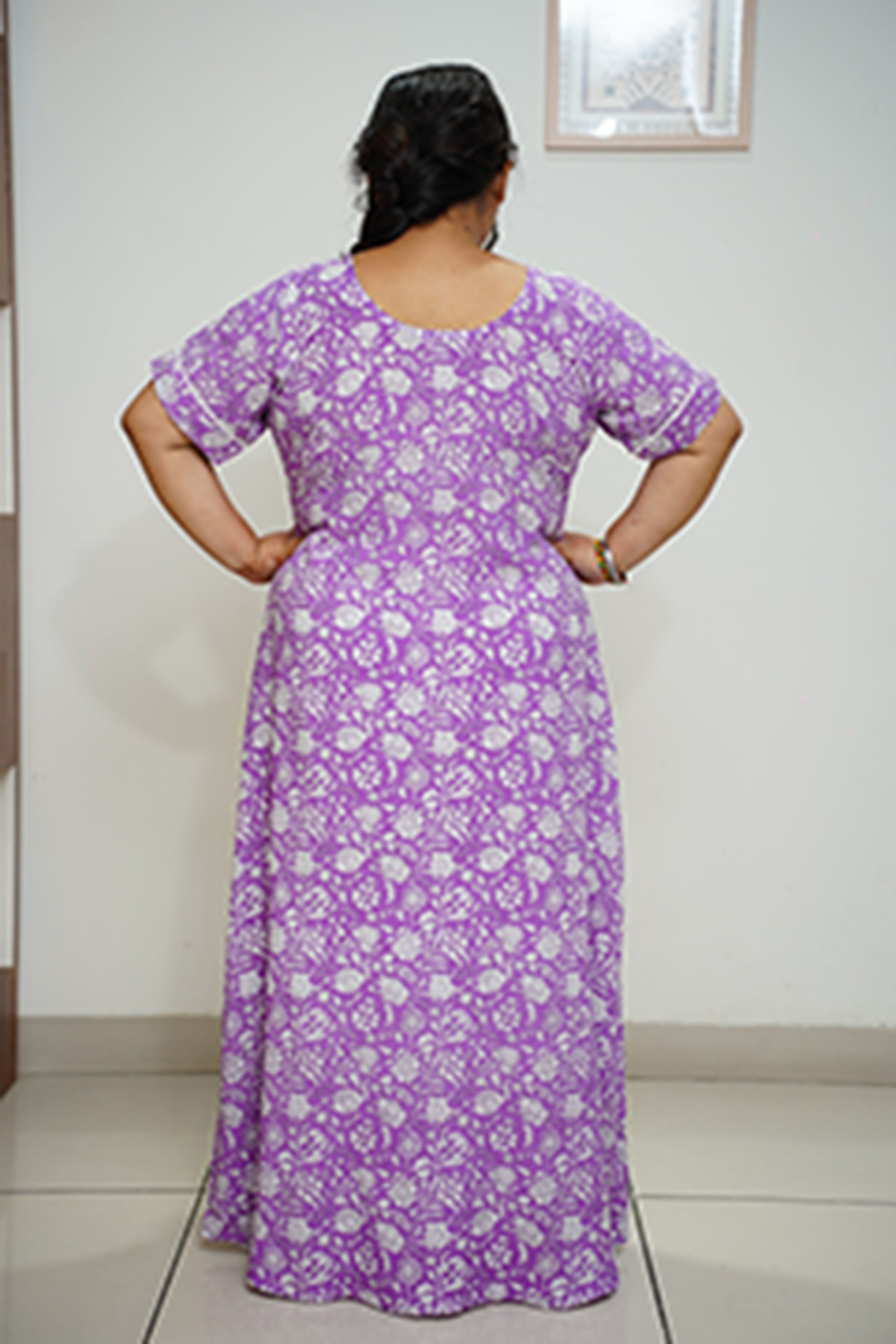 Women Plus Size Mauve Printed Rayon Night Gown