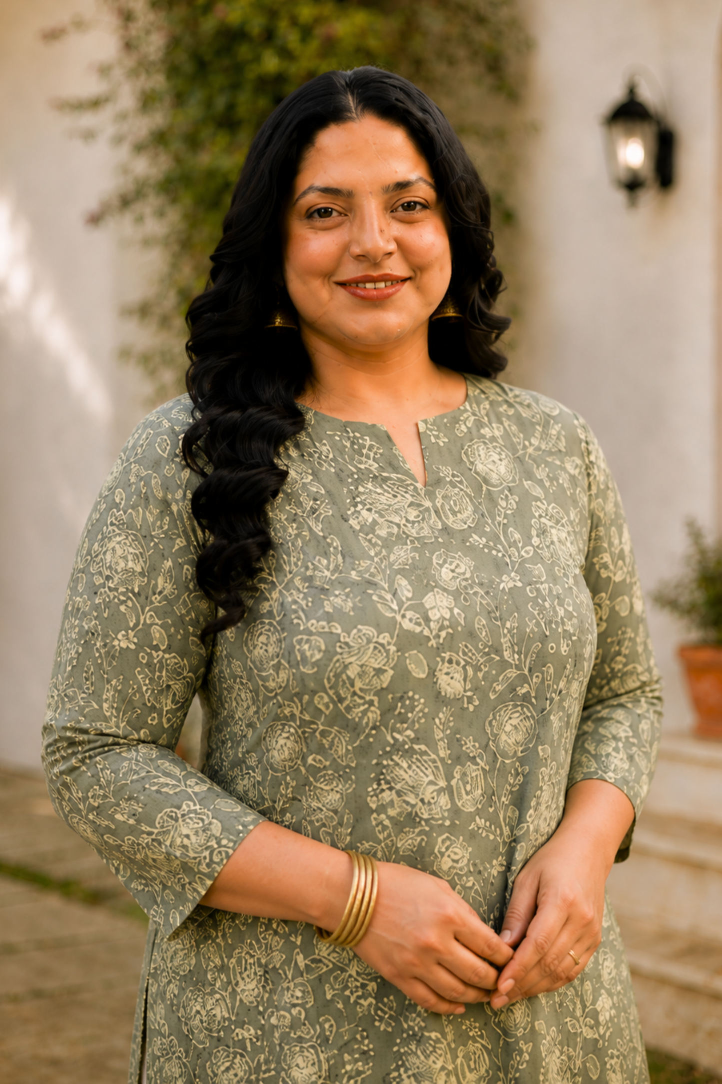 Mehendi Green Cotton Floral Print Kurta