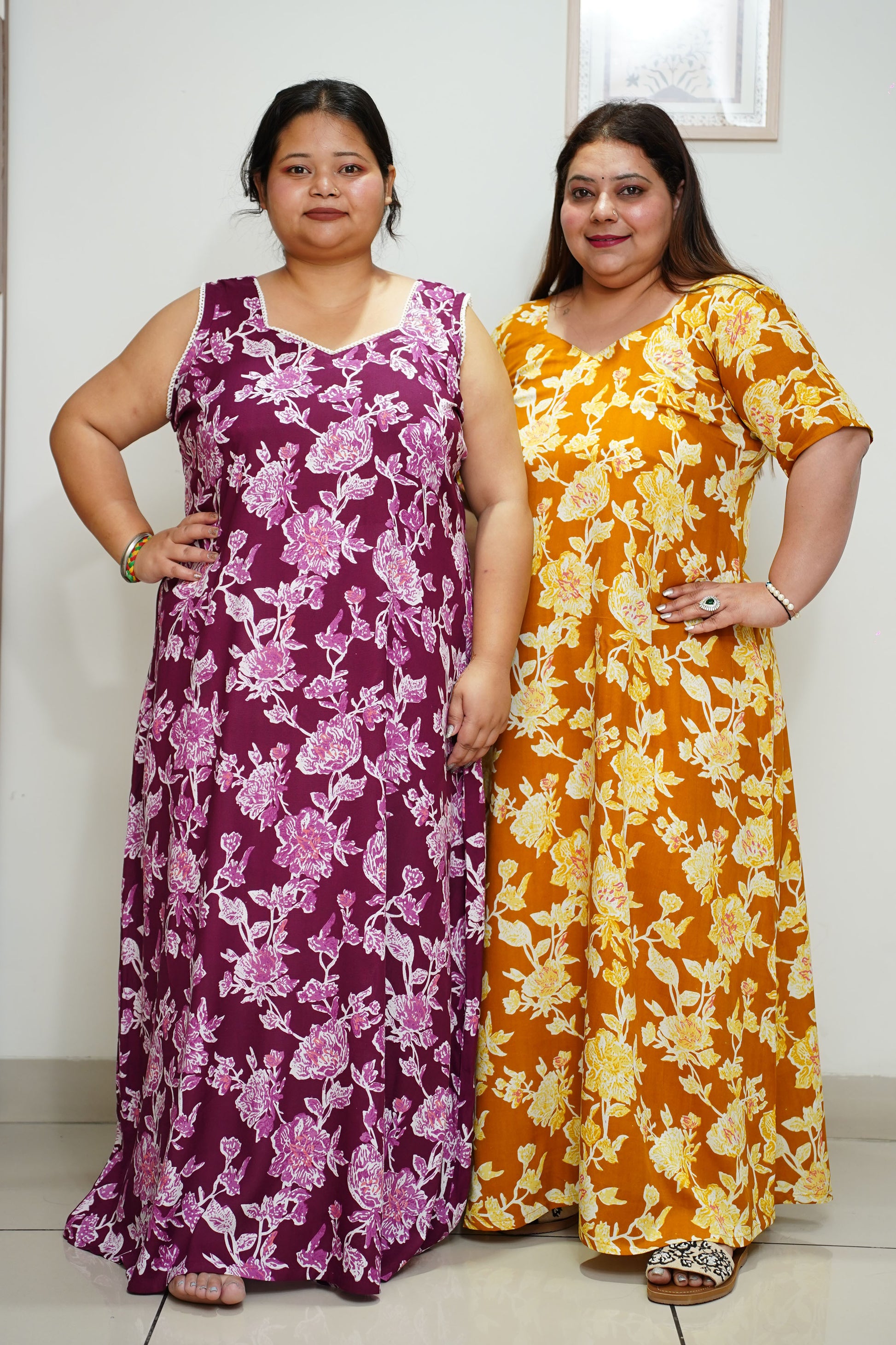 Women Plus Size Mulberry Wine Floral Night Gown