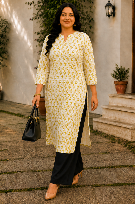 Mustard Floral Print Kurta