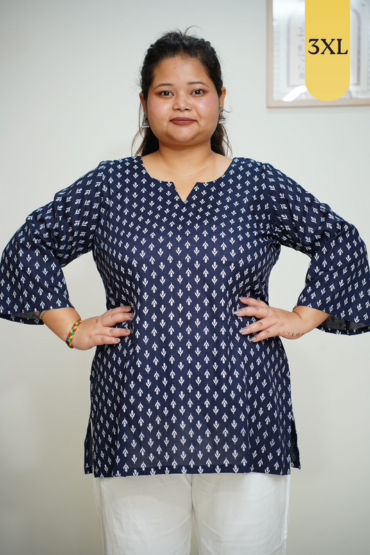 Navy Printed Everyday Rayon Kurta