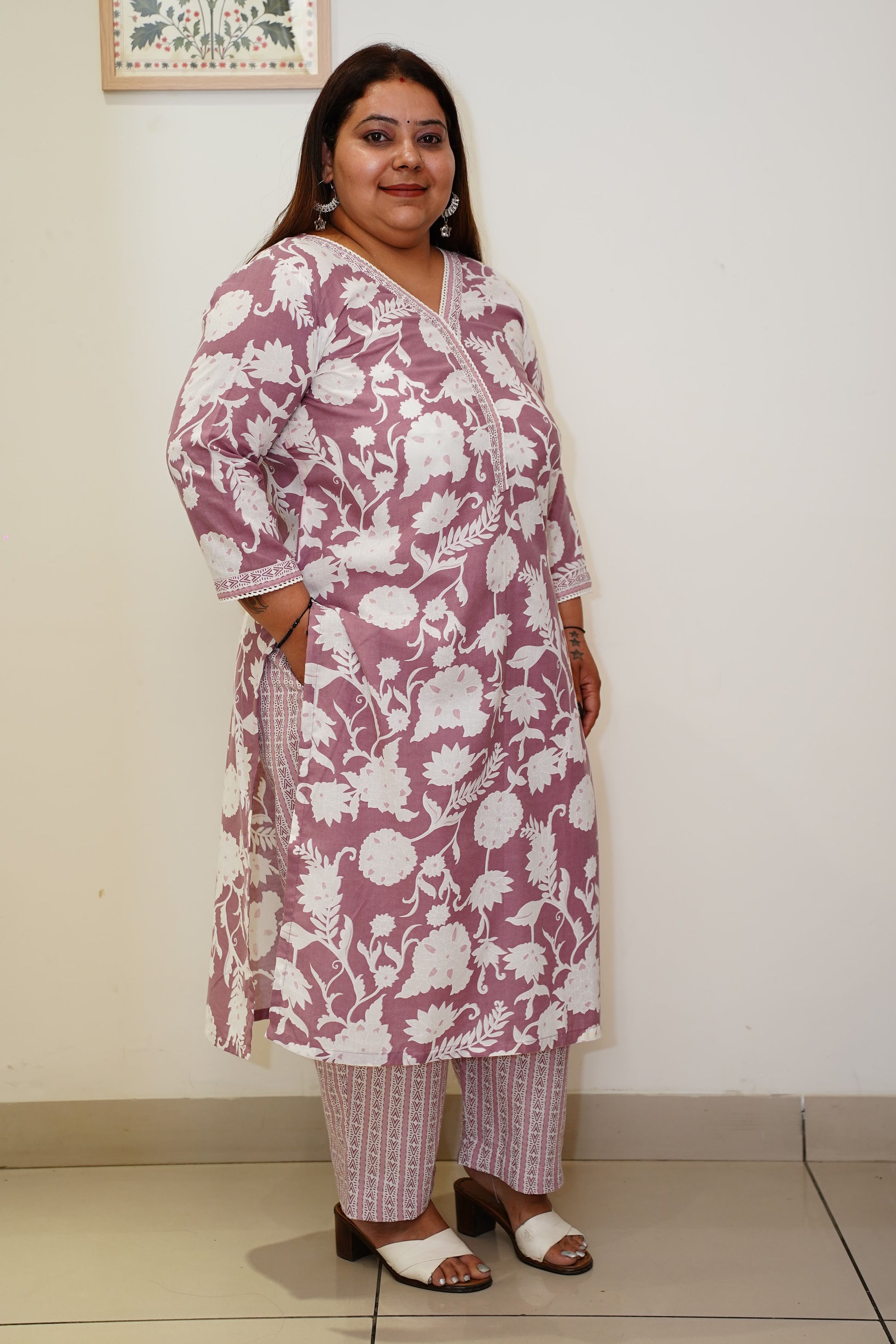 Women Plus Size Onion Cotton Straight Cut Suit Set