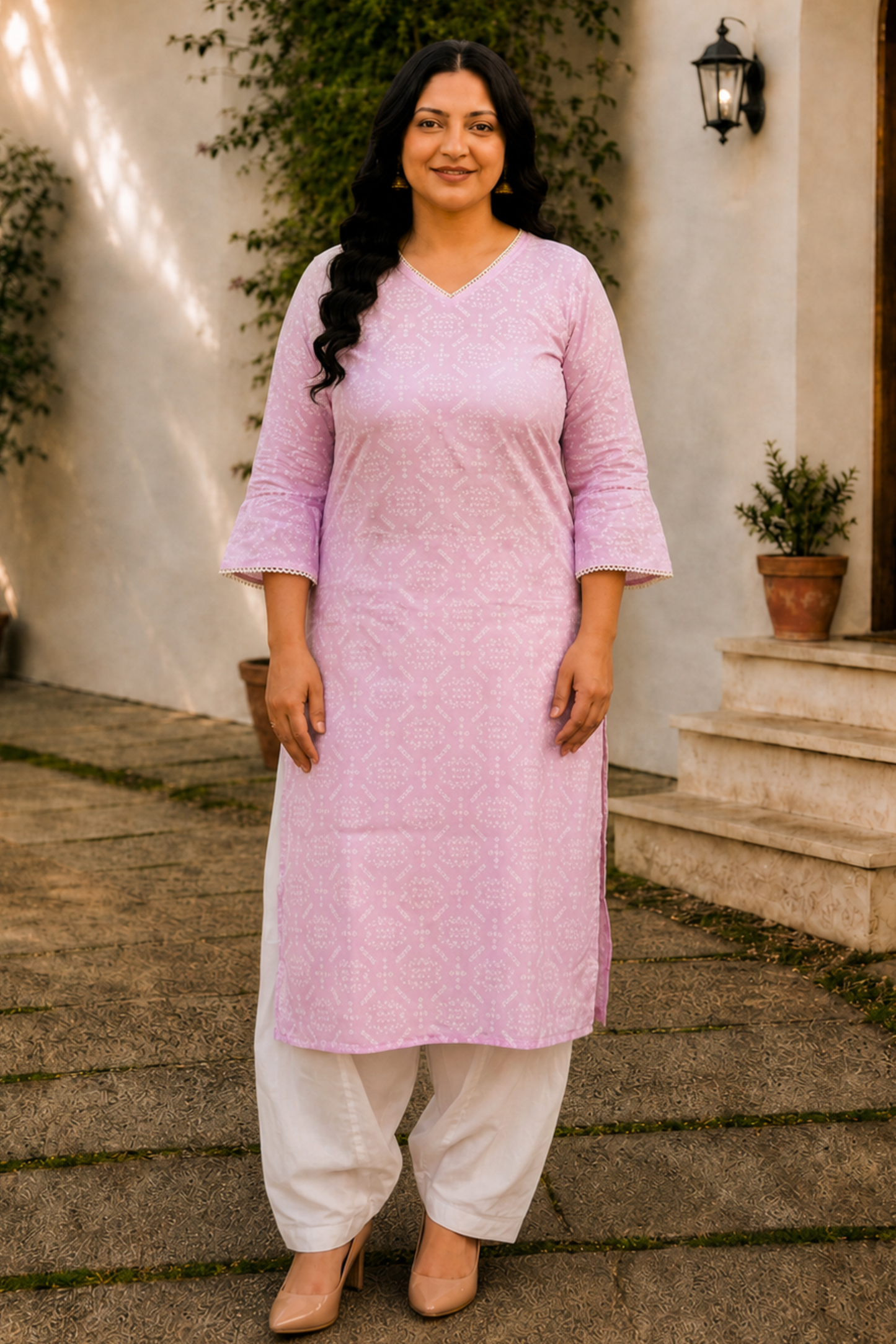 Pink Cotton Jaipuri Print Kurta