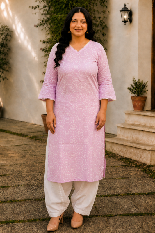 Pink Cotton Jaipuri Print Kurta