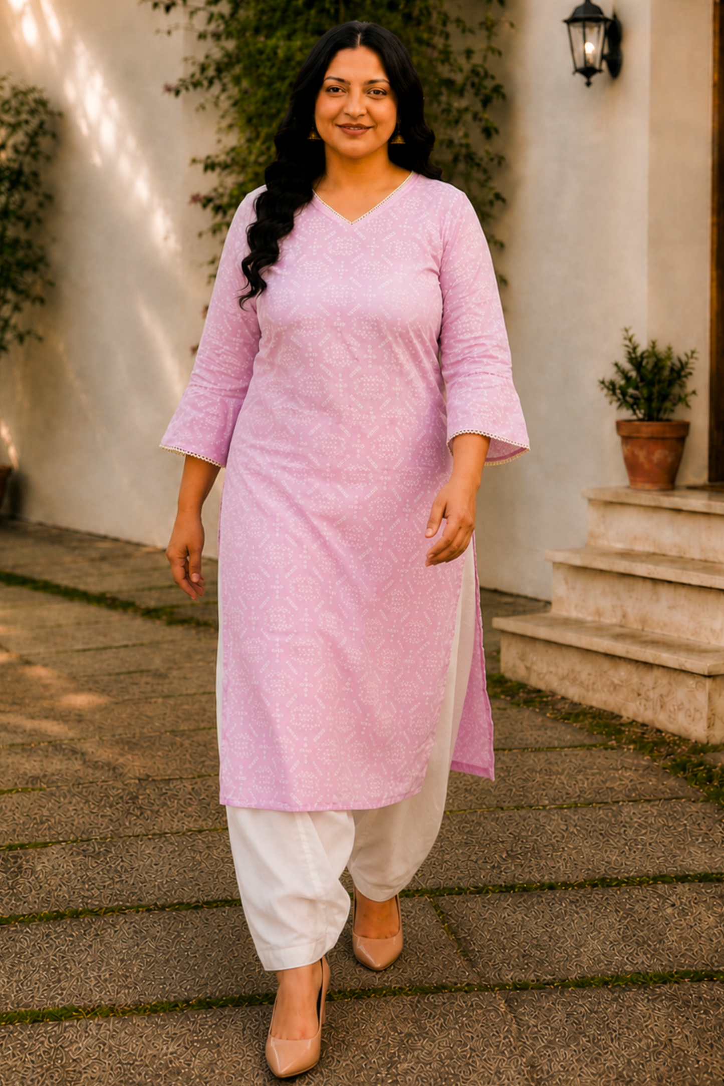 Pink Cotton Jaipuri Print Kurta