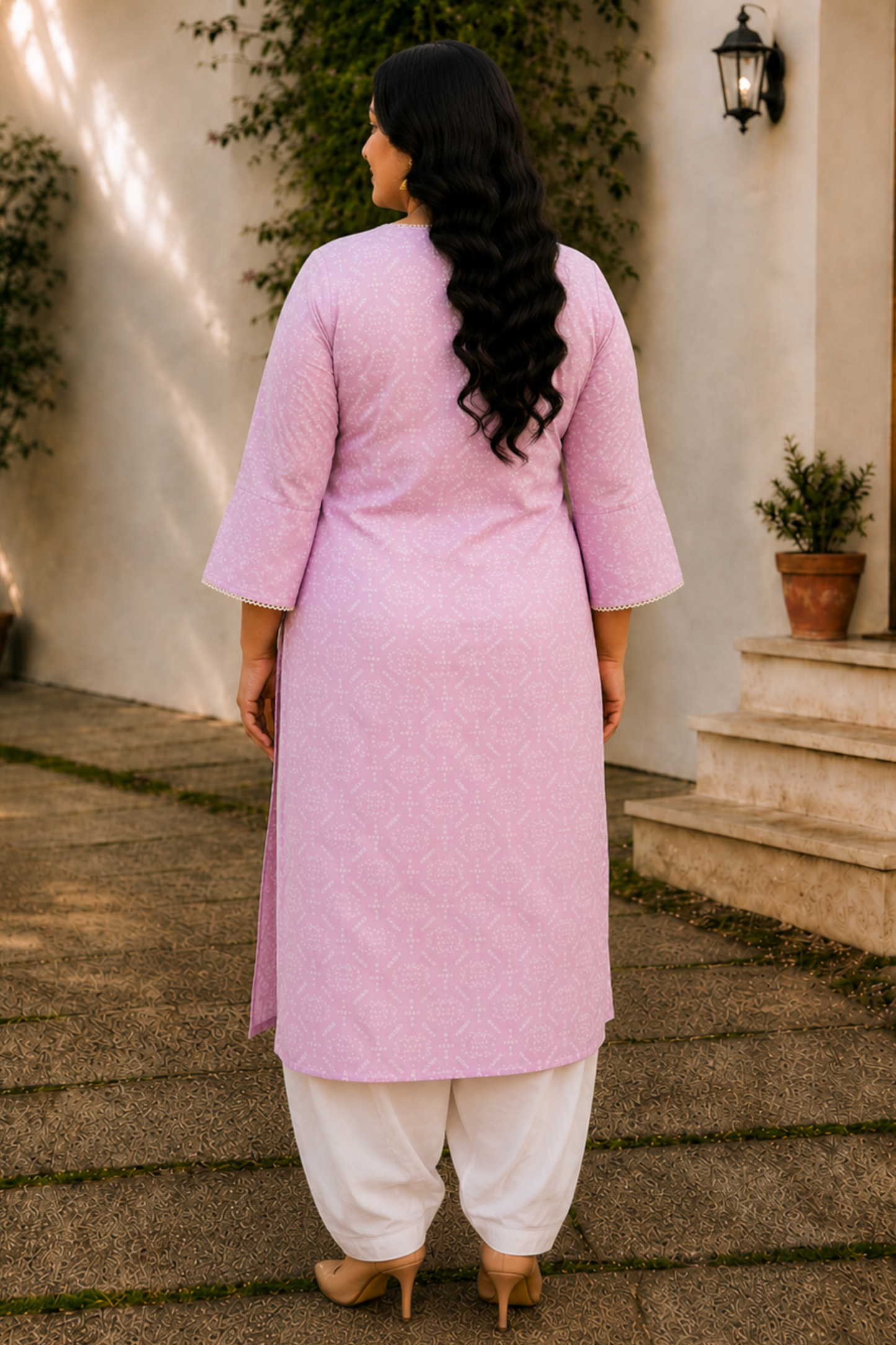 Pink Cotton Jaipuri Print Kurta
