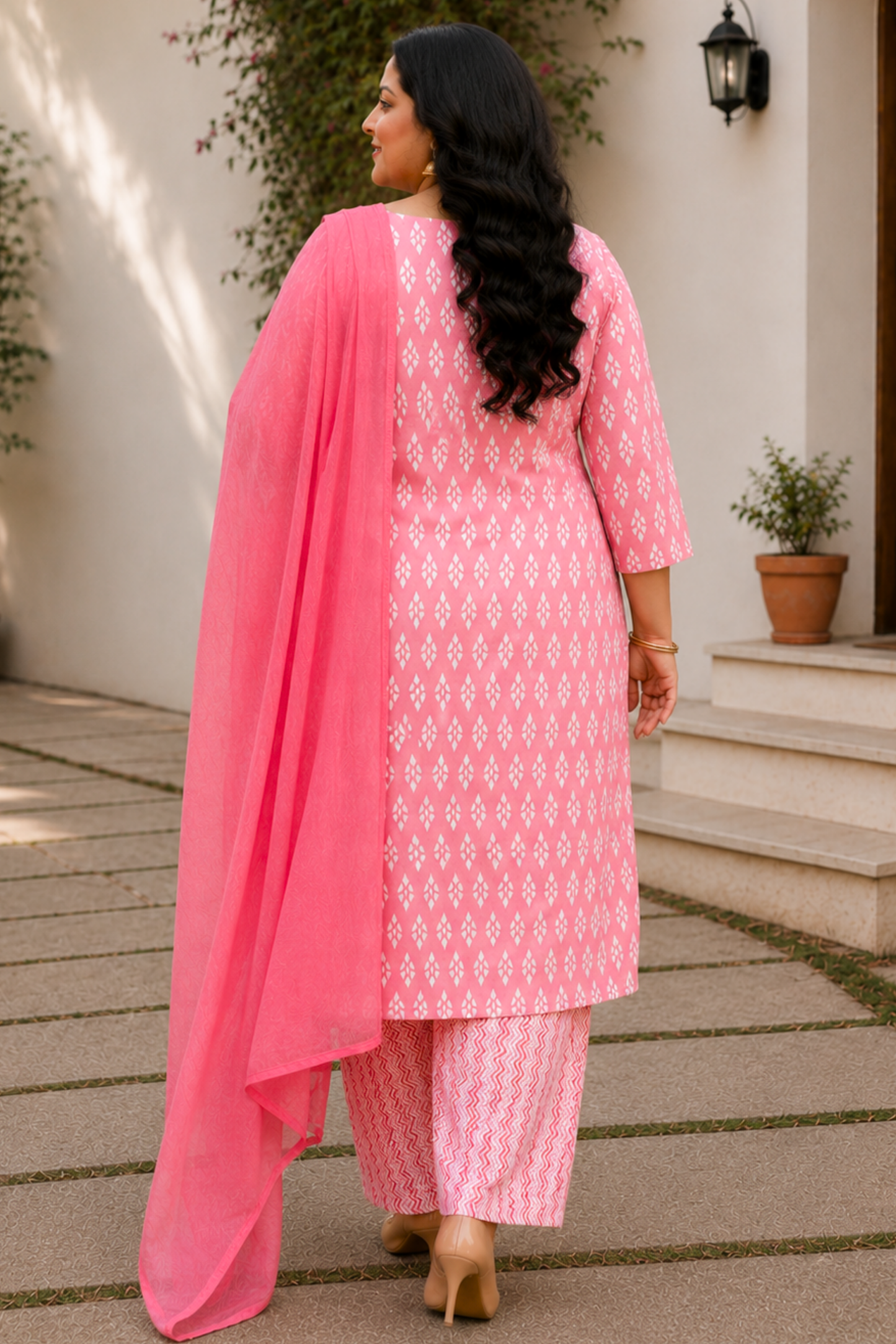 Pink Cotton Printed Straight Cut Suit Set