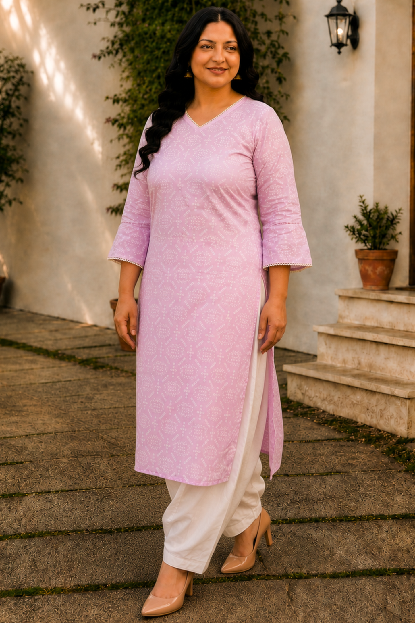 Pink Cotton Jaipuri Print Kurta