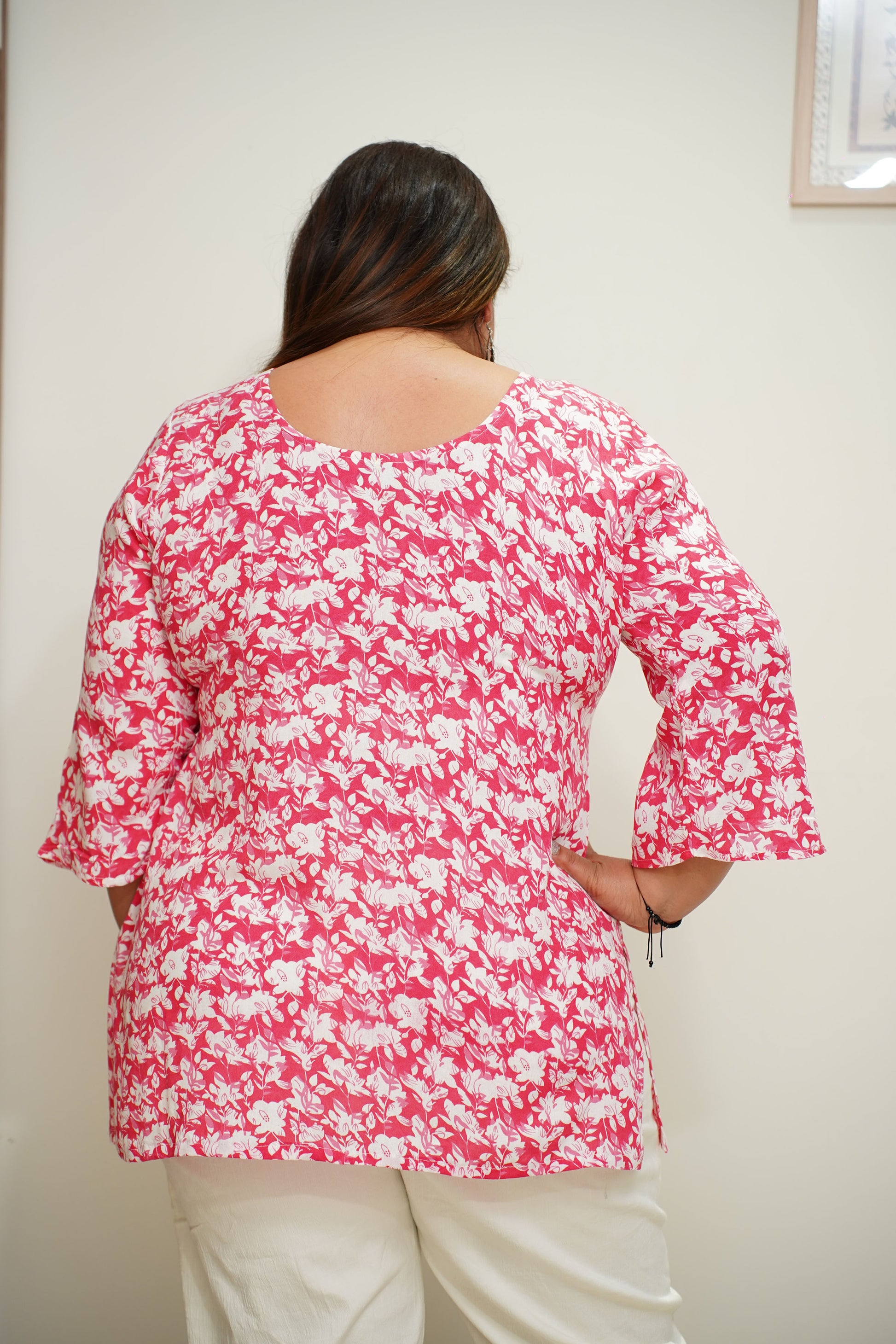 Women Plus Size Pink Floral Everyday Rayon Kurta