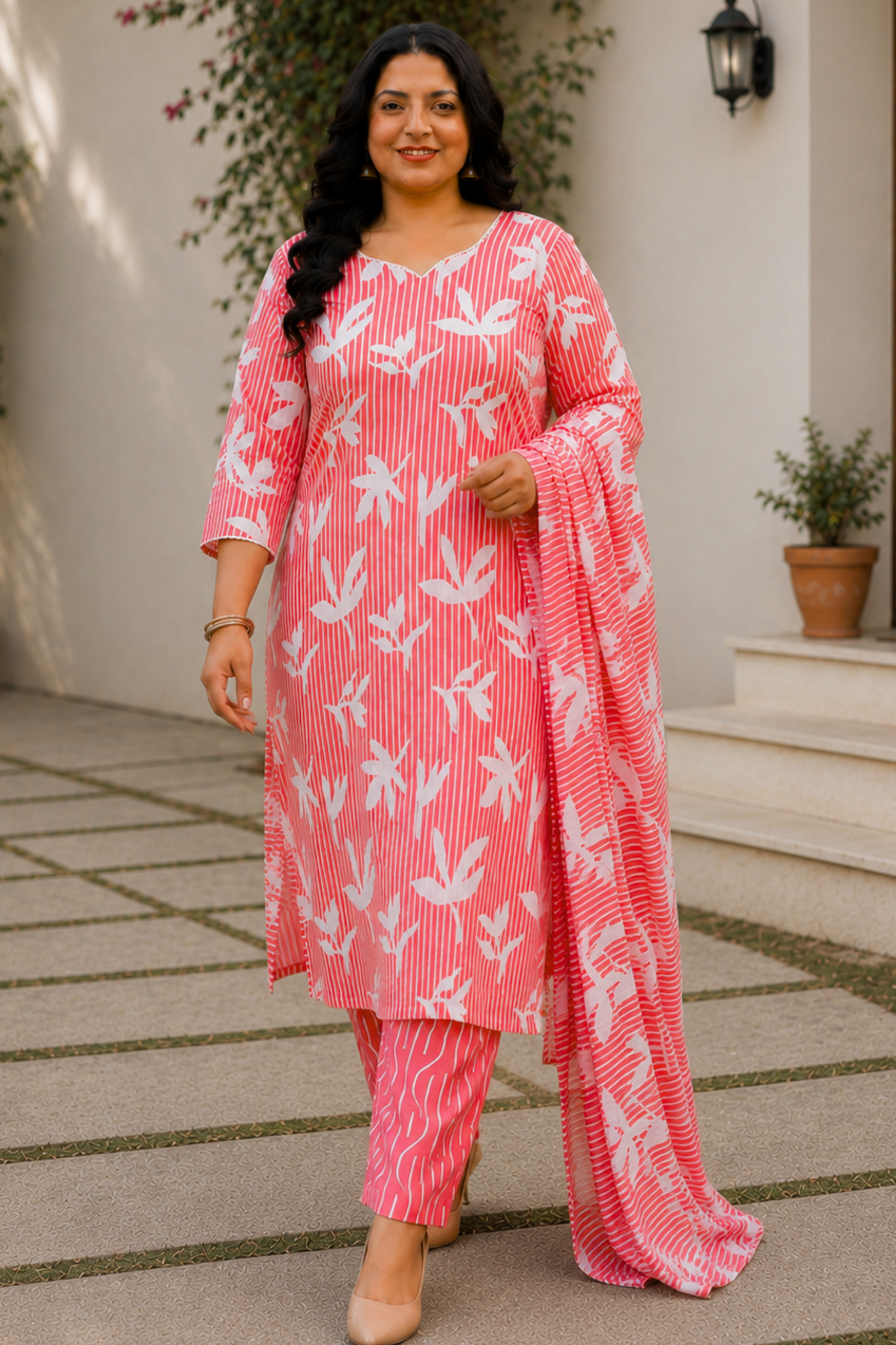 Red Floral Cotton Suit Set