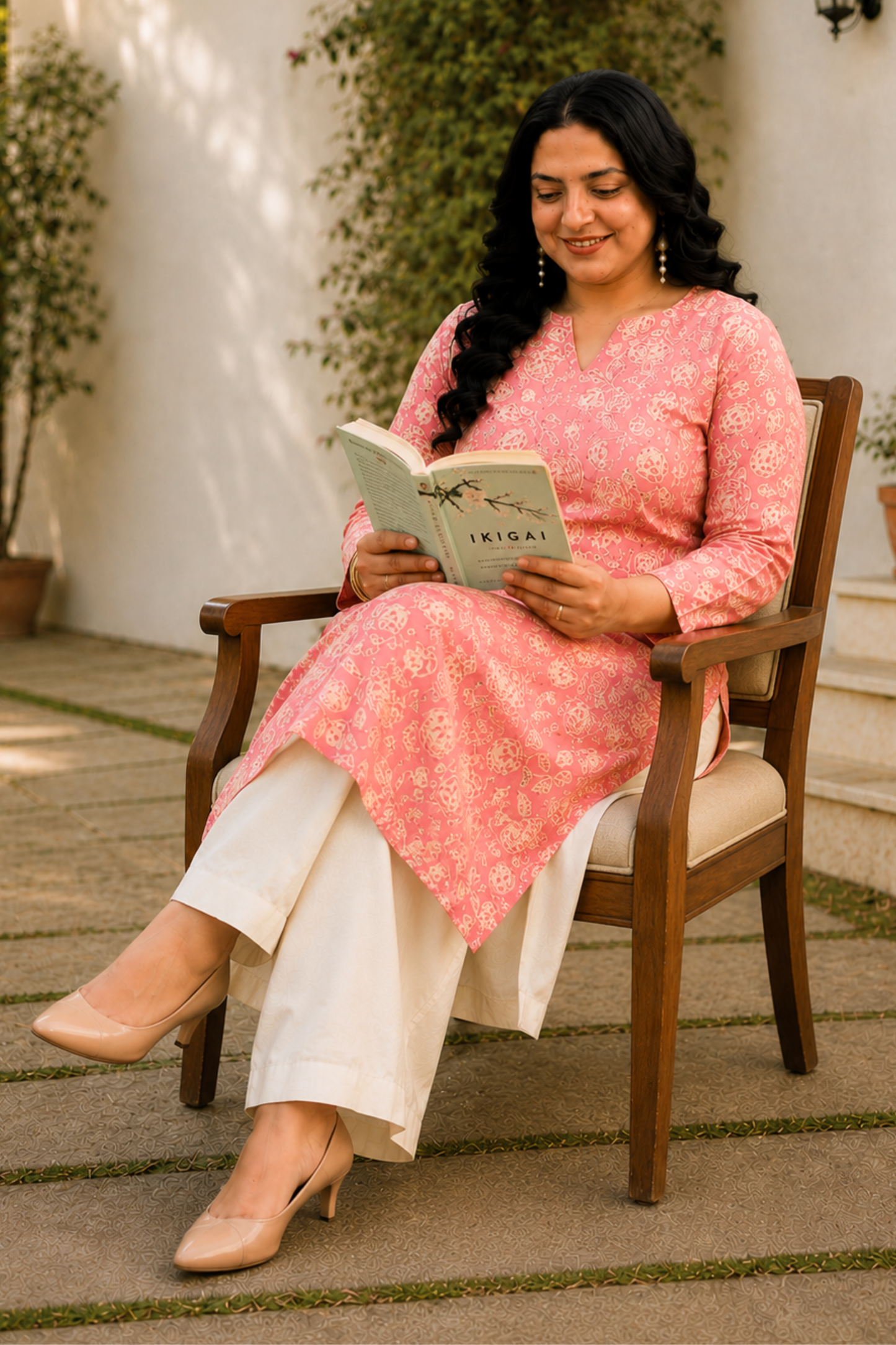 Rose Pink Cotton Floral Print Kurta