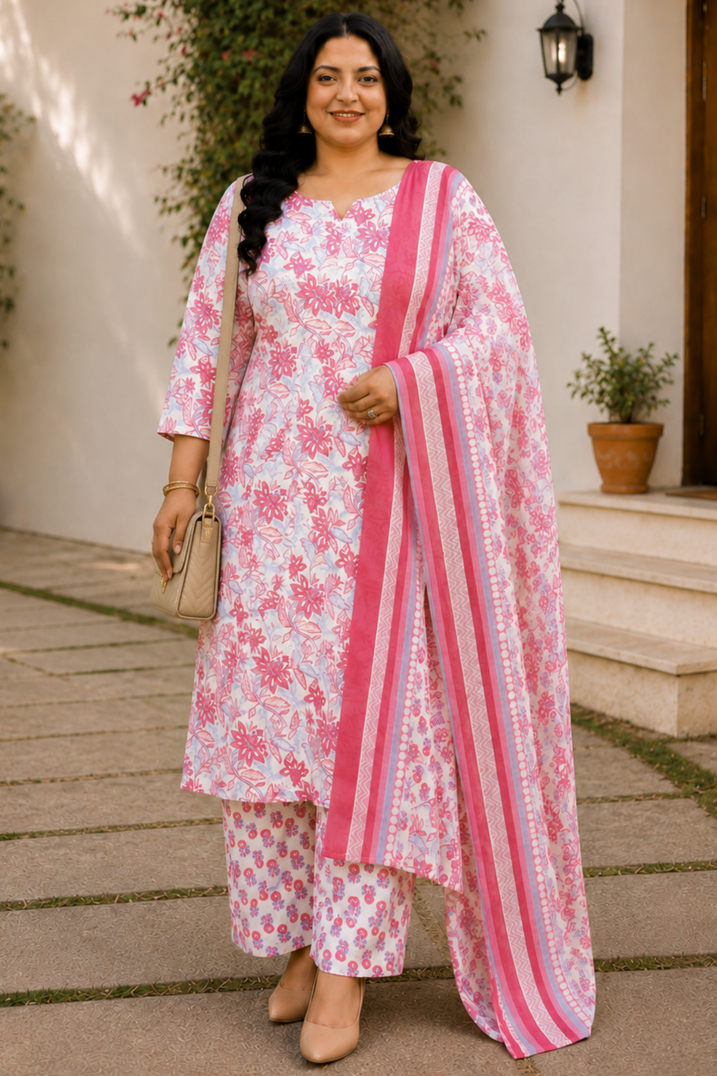 Soft Pink Floral Cotton Suit Set