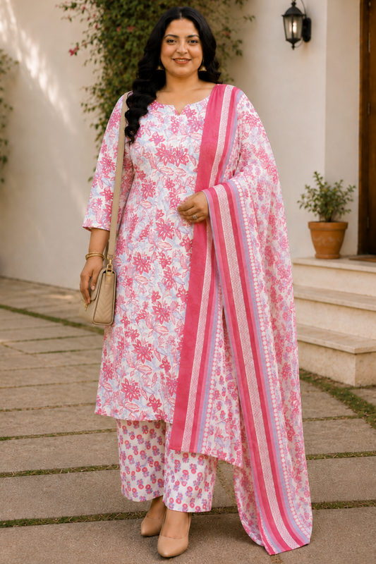 Soft Pink Floral Cotton Suit Set