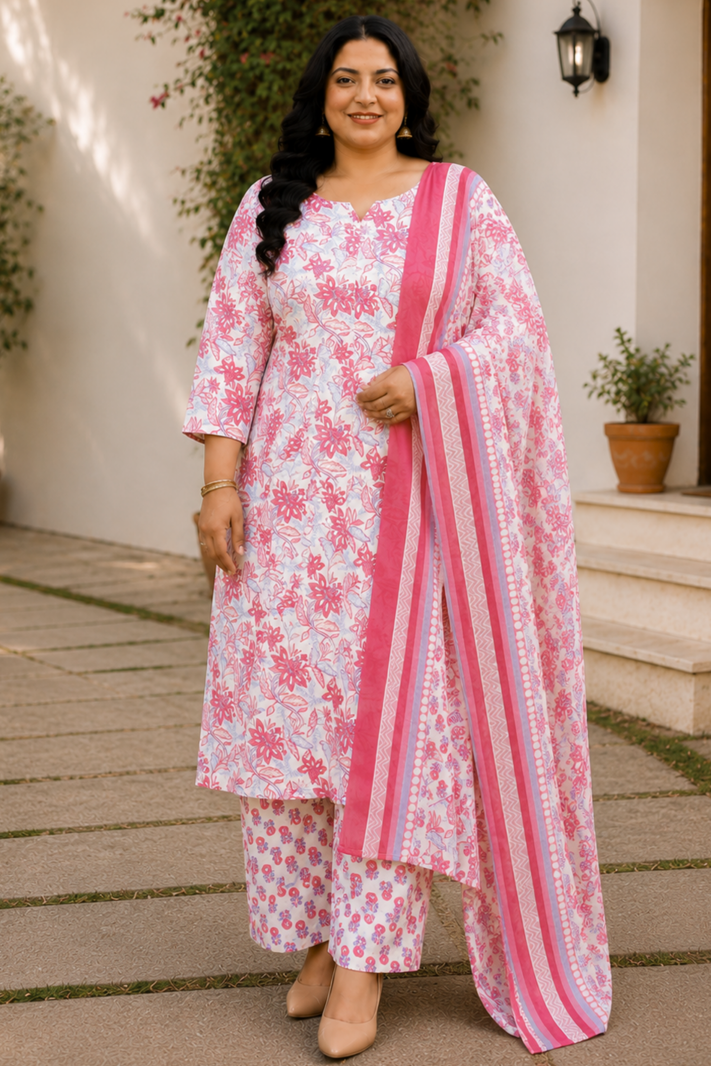 Soft Pink Floral Cotton Suit Set