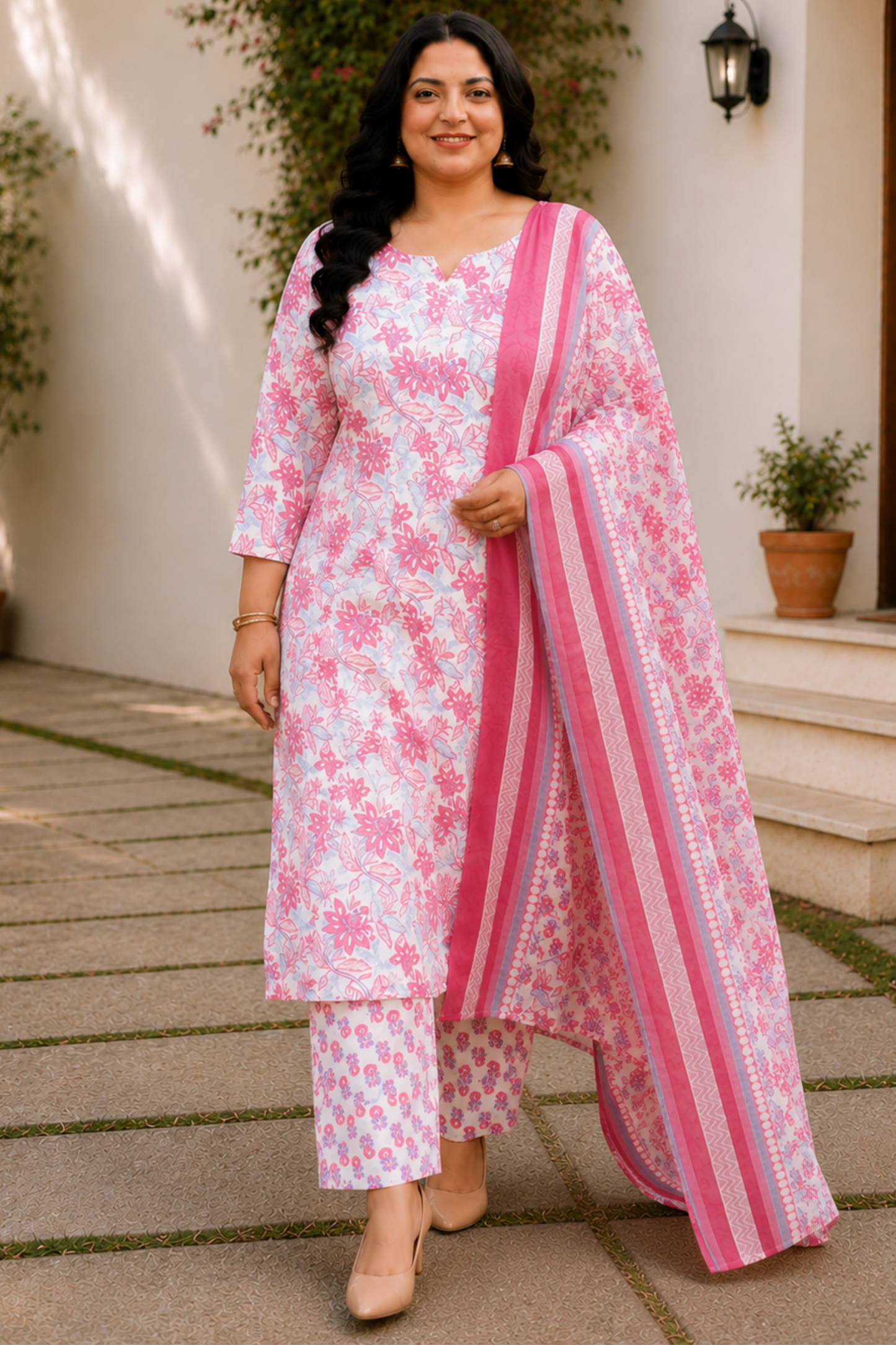 Soft Pink Floral Cotton Suit Set