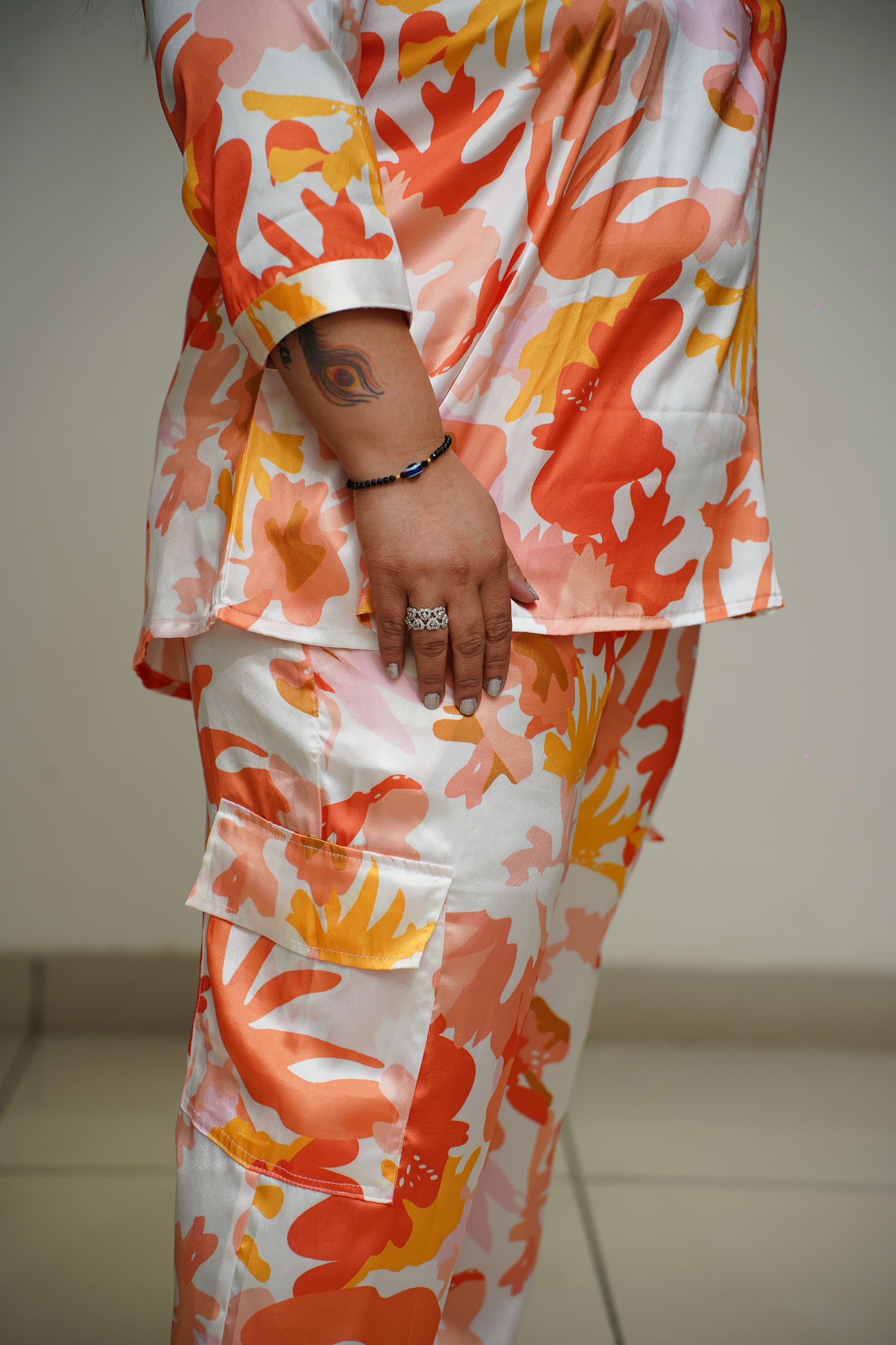 Women Plus Size Tangy Printed Collared Co-ord Set with Pockets