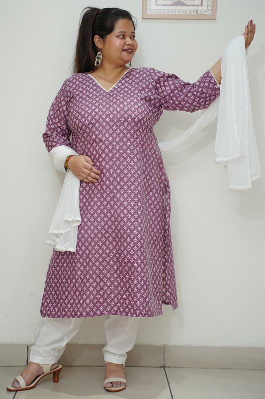 Women Plus Size Violet Printed Straight Cut Afghani Suit
