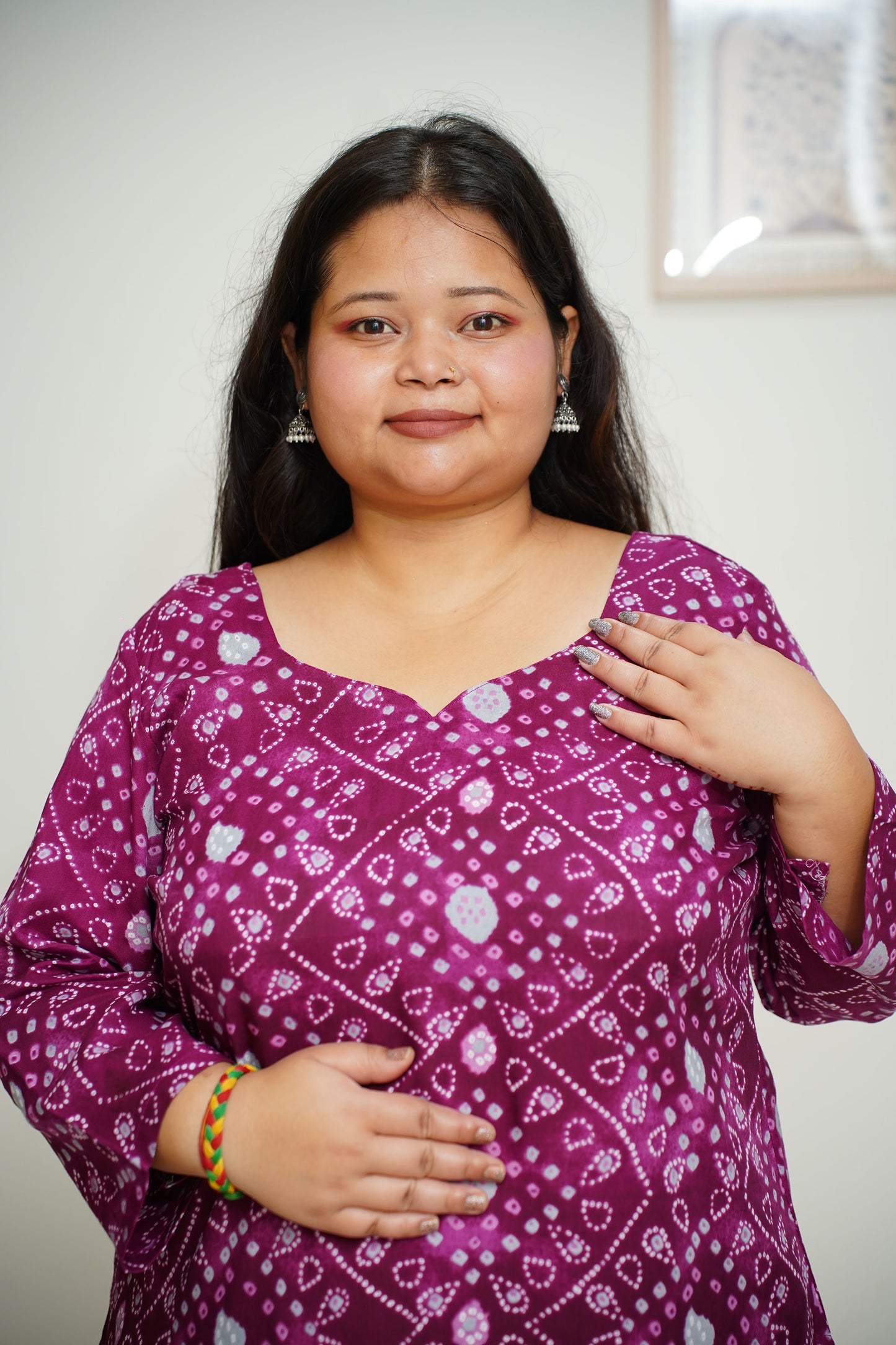 Women Plus Size Wine Bandhani Printed Rayon Salwar Suit