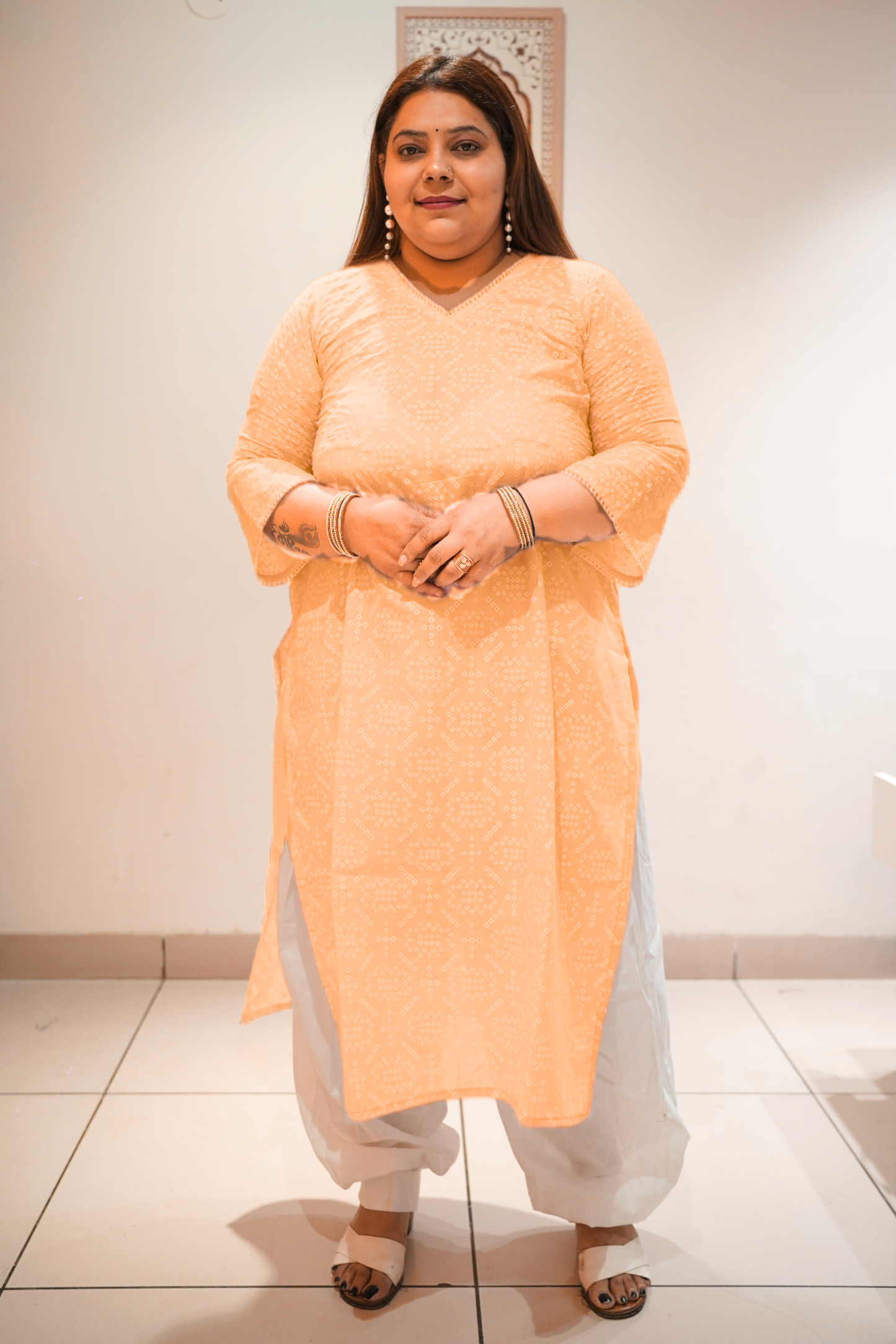 Apricot Cotton Jaipuri Print Kurta