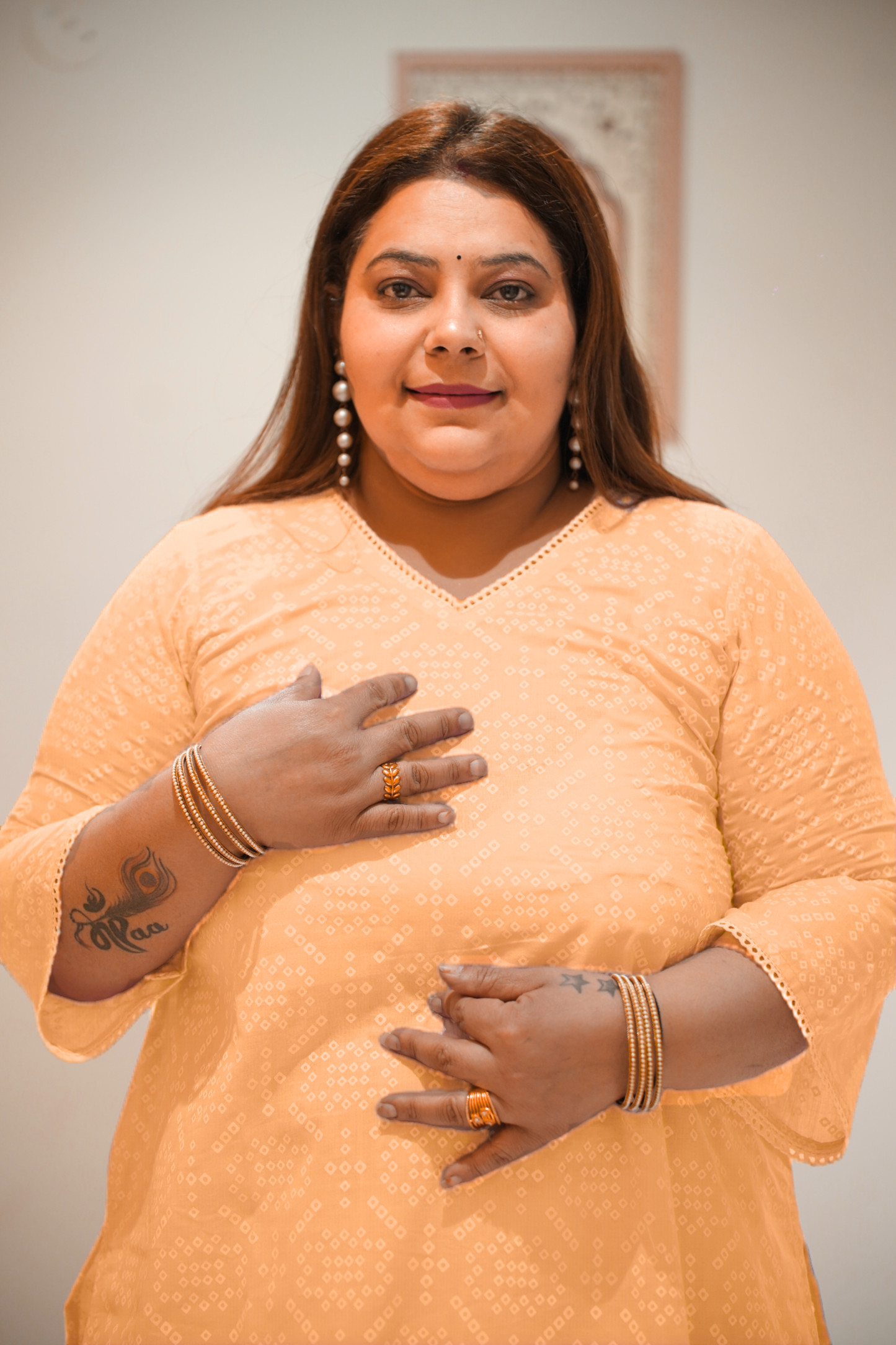 Apricot Cotton Jaipuri Print Kurta