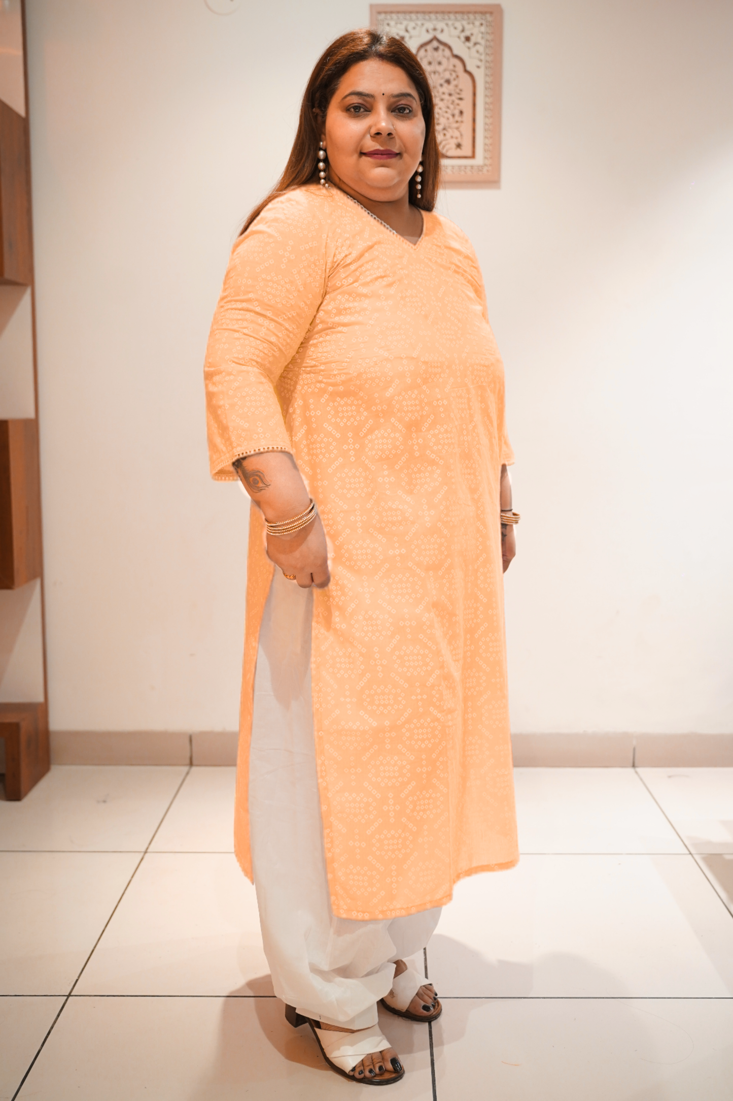 Apricot Cotton Jaipuri Print Kurta