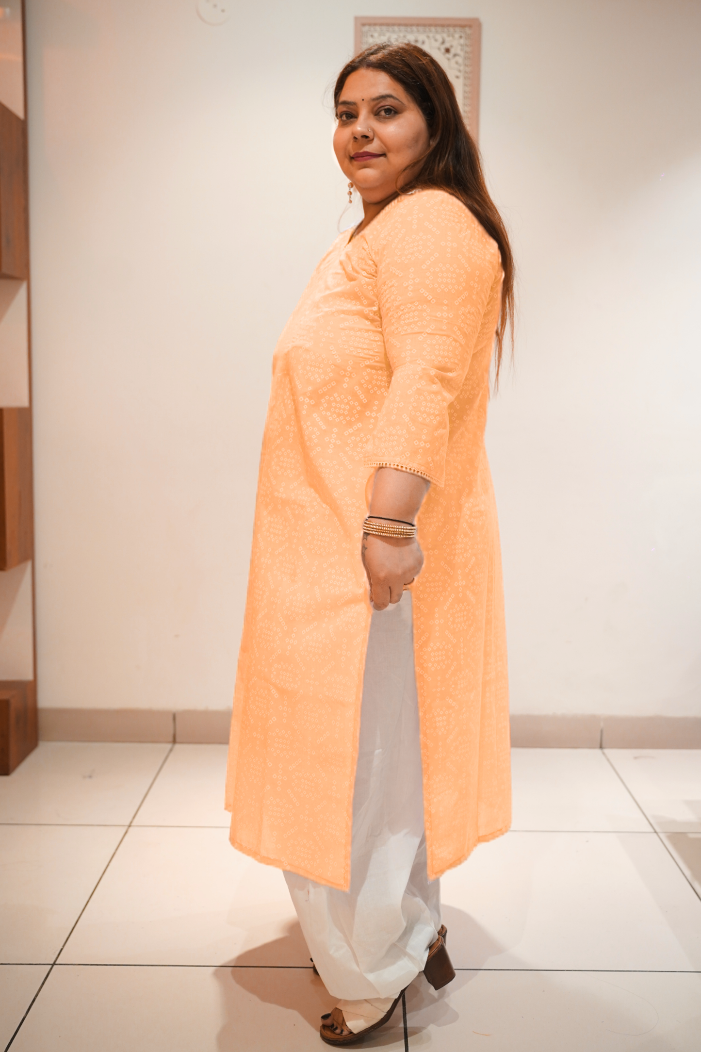 Apricot Cotton Jaipuri Print Kurta