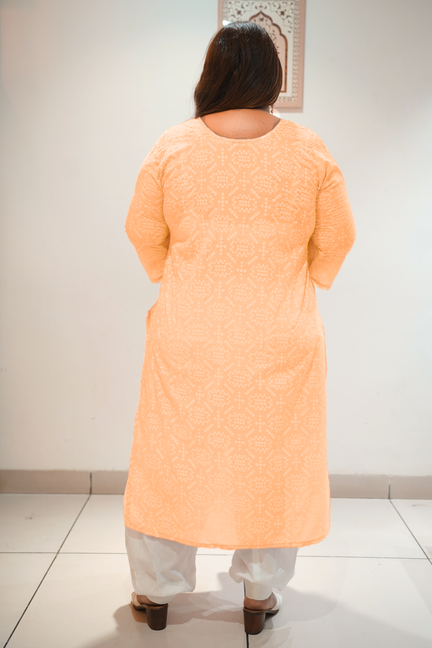 Apricot Cotton Jaipuri Print Kurta
