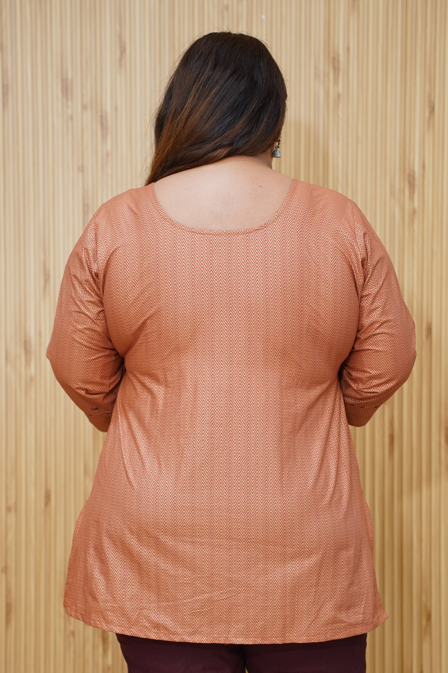 Rust Metallic Cotton Kurta with Foil Print