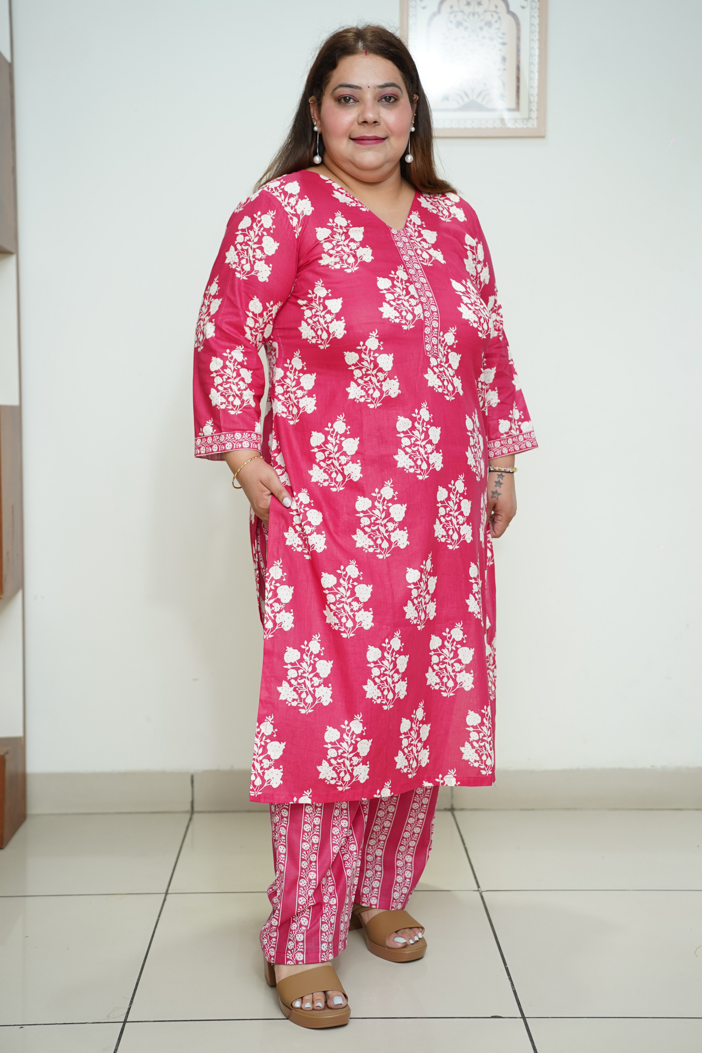 Magenta Floral Cotton Suit Set