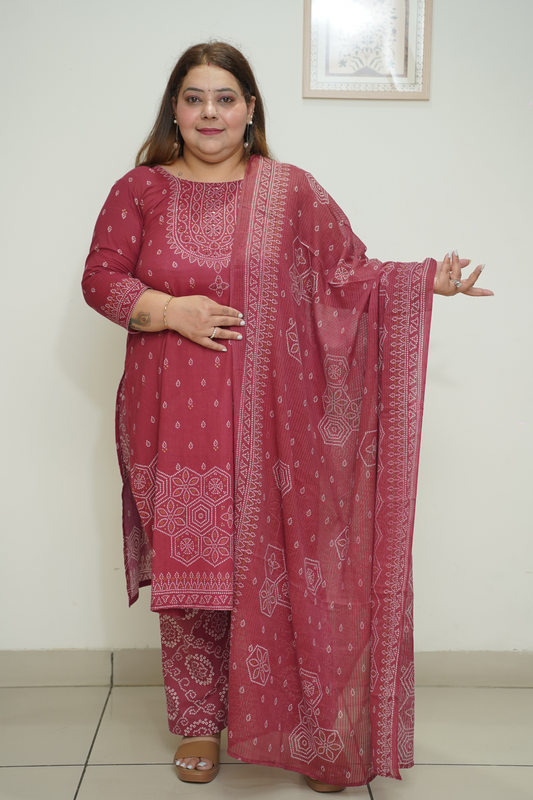 Maroon Jaipuri Print Suit Set
