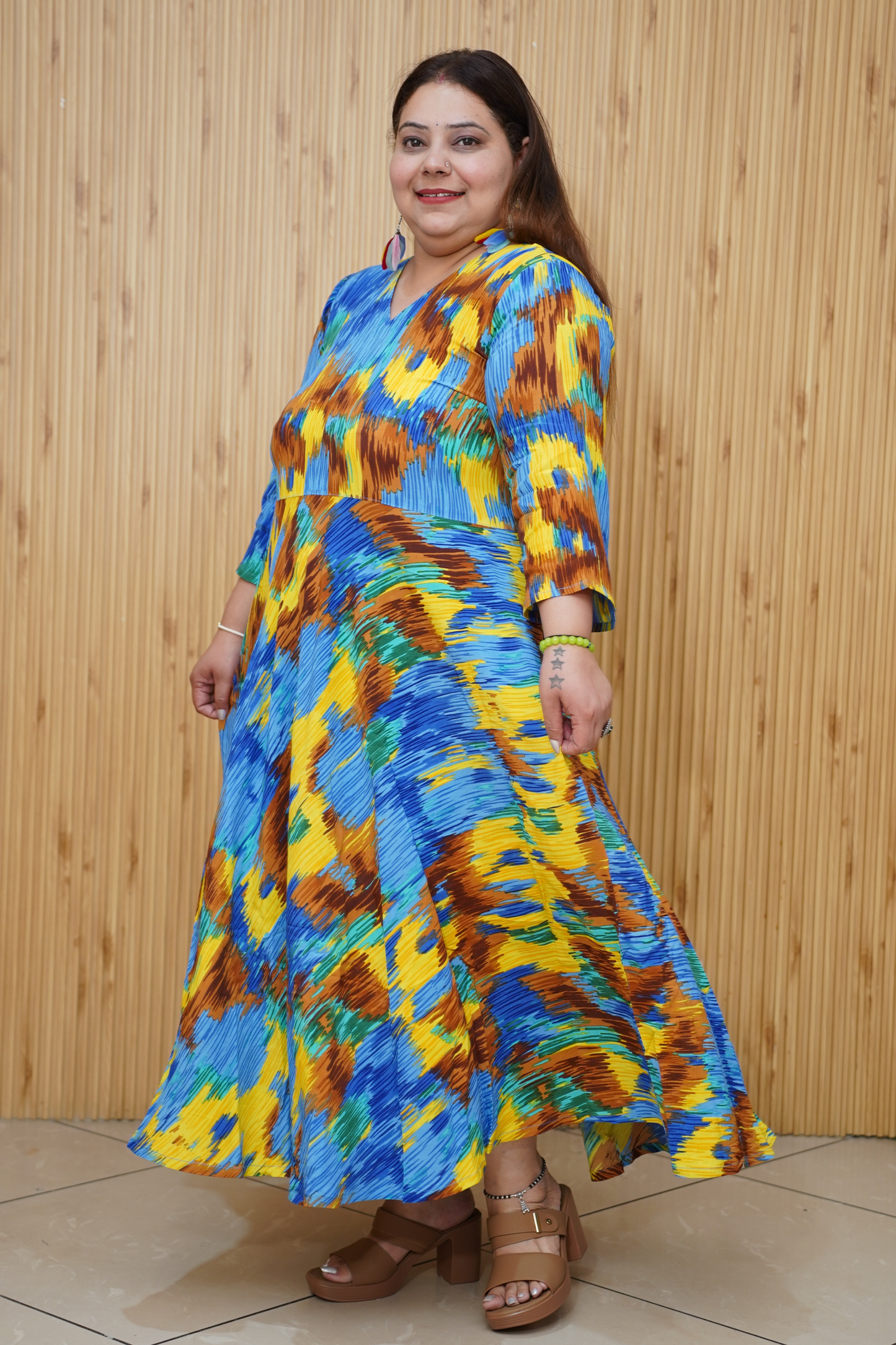 Neon Blue Collared Dress With Pockets