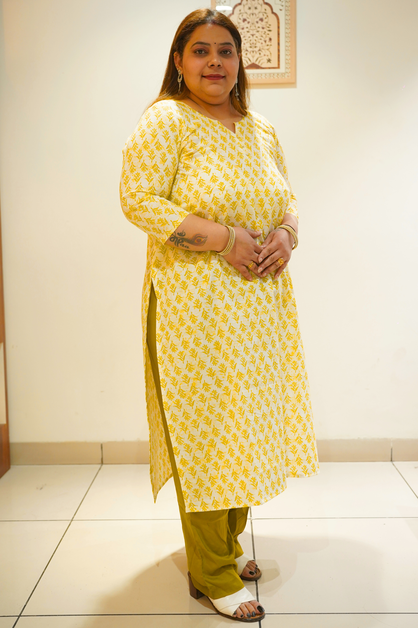 Mustard Floral Print Kurta