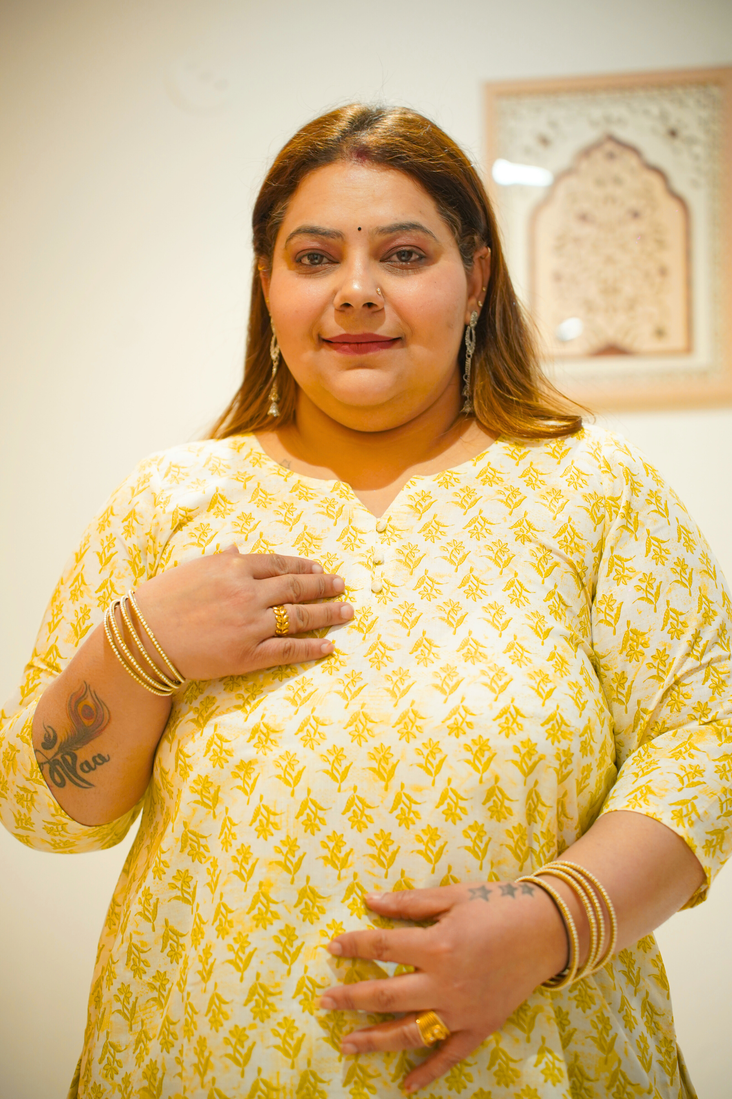 Mustard Floral Print Kurta