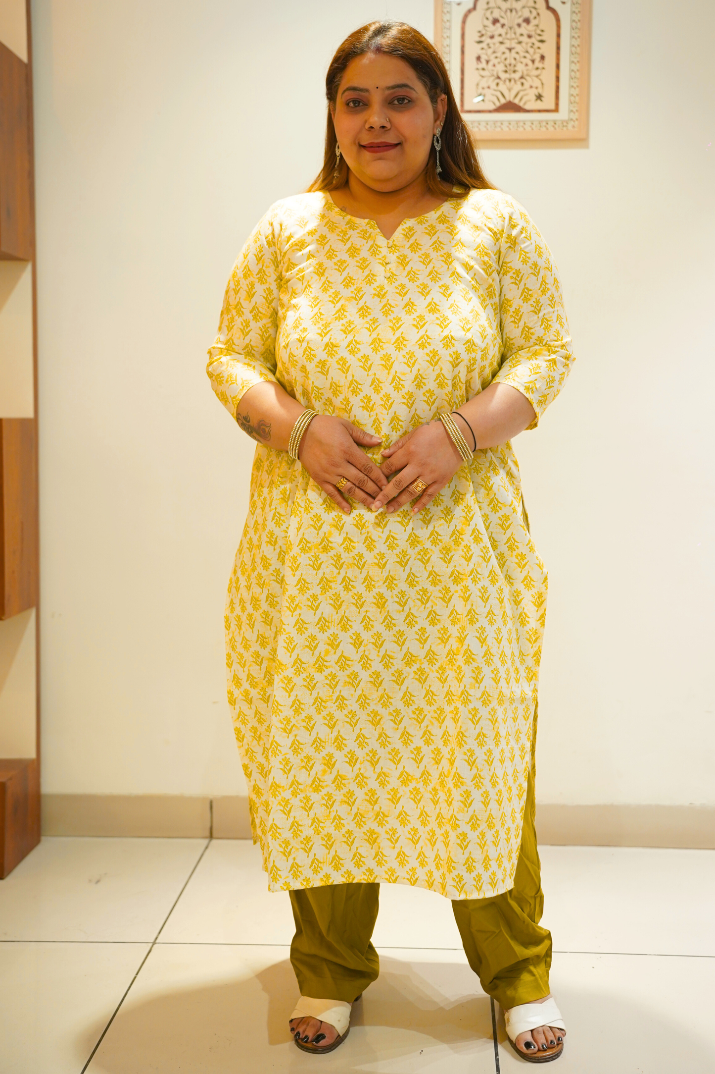 Mustard Floral Print Kurta