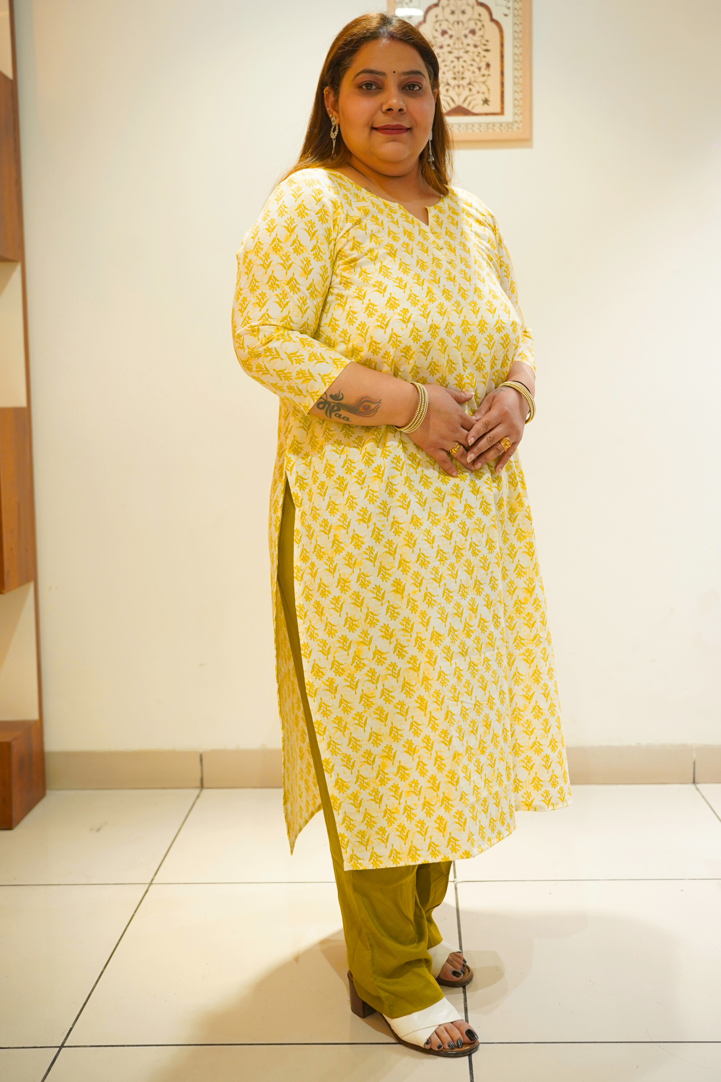 Mustard Floral Print Kurta