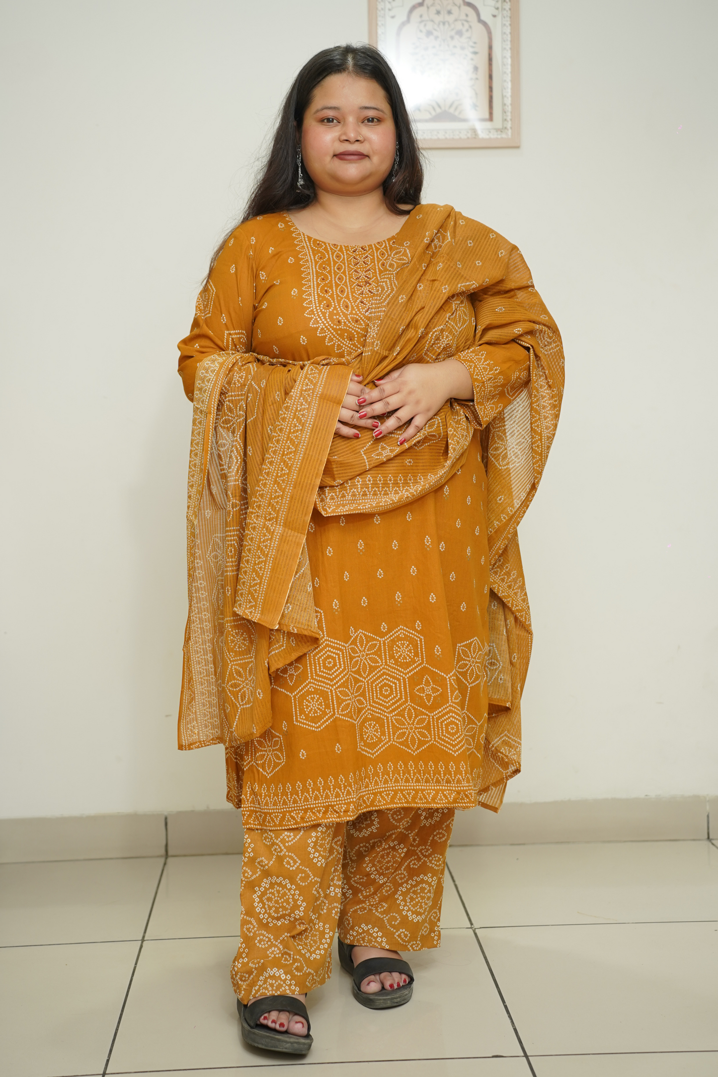 Mustard Jaipuri Print Suit Set