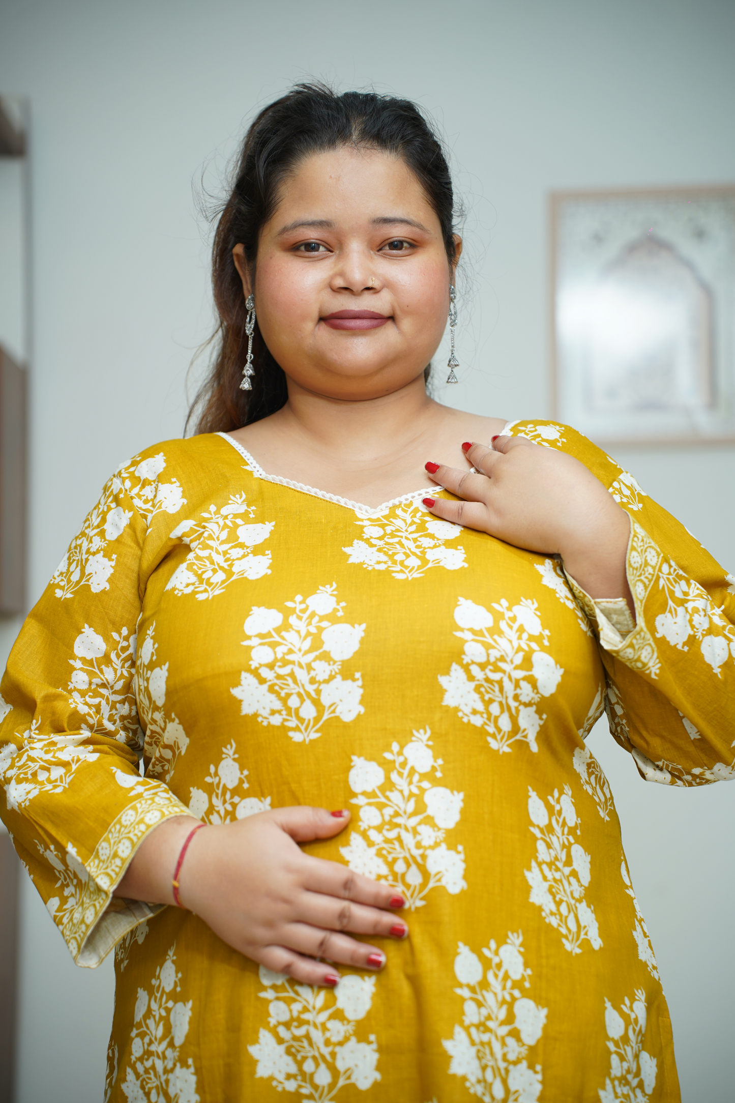 Mustard Floral Cotton Suit Set