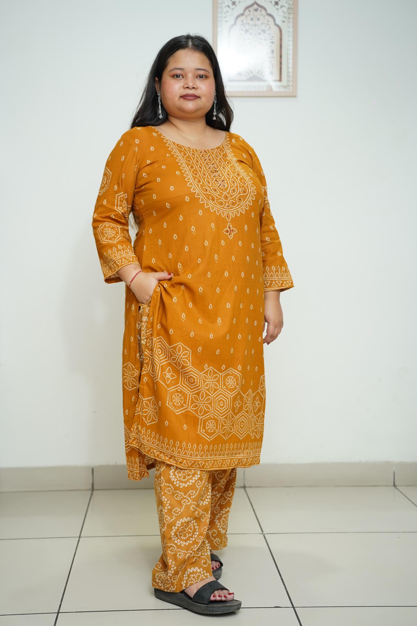 Mustard Jaipuri Print Suit Set